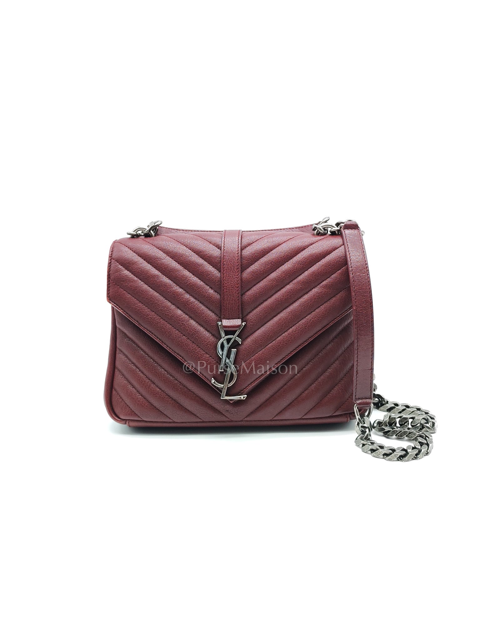 College Bag Medium in Burgundy Monogram Chevron Sheepskin Leather Ruthenium Hardware | Purse Maison Luxury Bags Shop