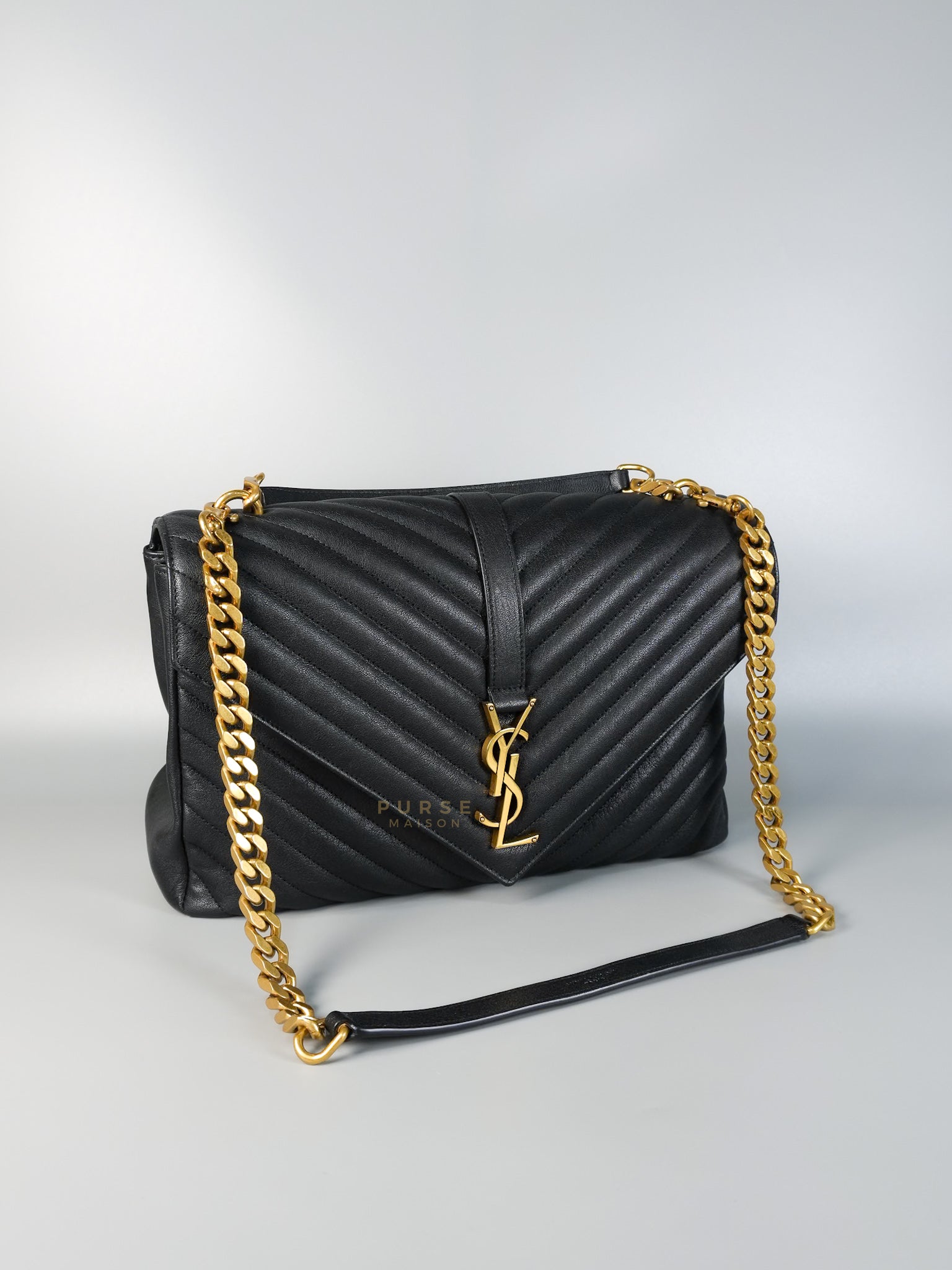 College Large in Black Chevron Quilted Leather | Purse Maison Luxury Bags Shop