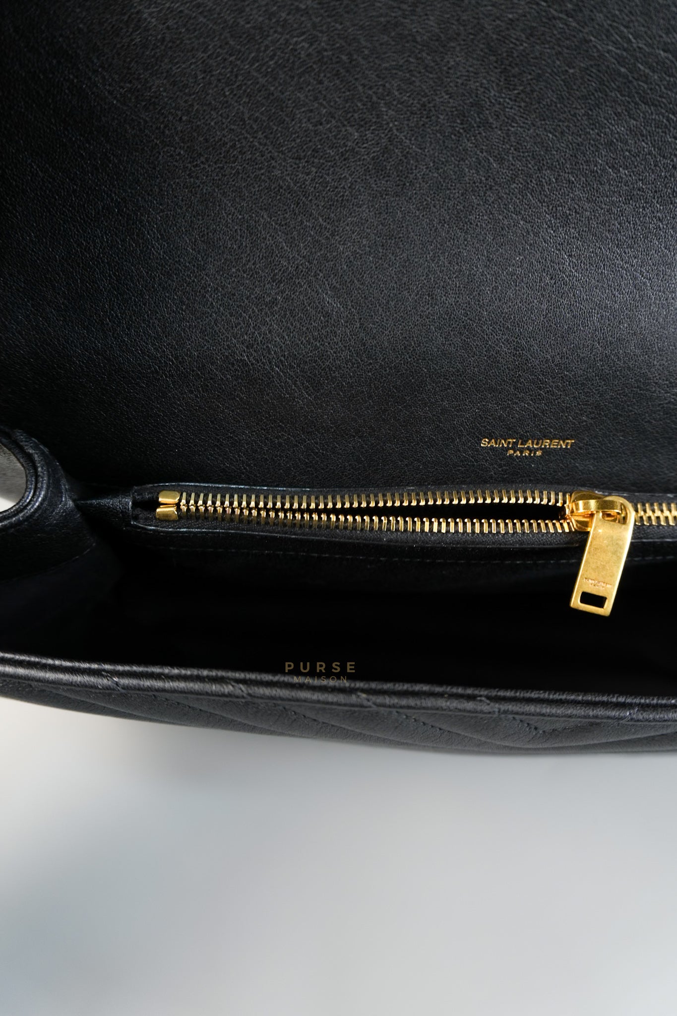 College Large in Black Chevron Quilted Leather | Purse Maison Luxury Bags Shop