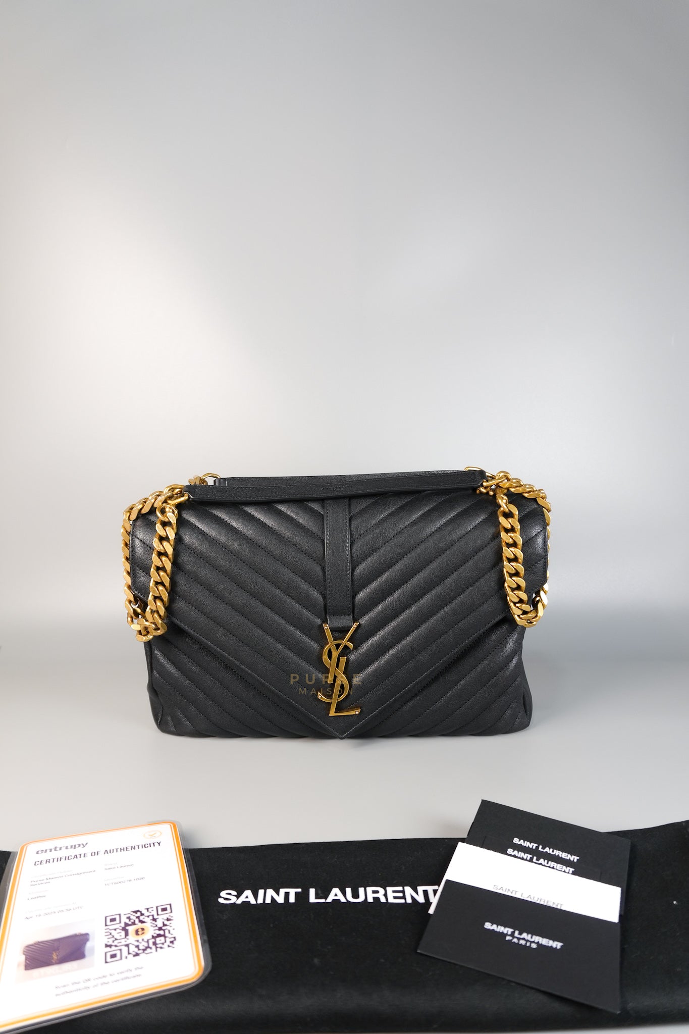 College Large in Black Chevron Quilted Leather | Purse Maison Luxury Bags Shop