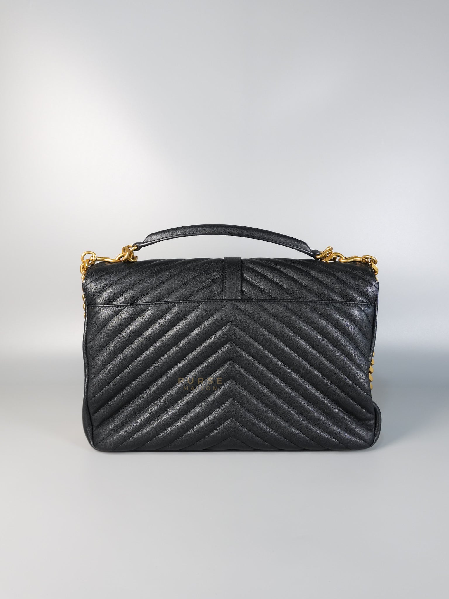 College Large in Black Chevron Quilted Leather | Purse Maison Luxury Bags Shop
