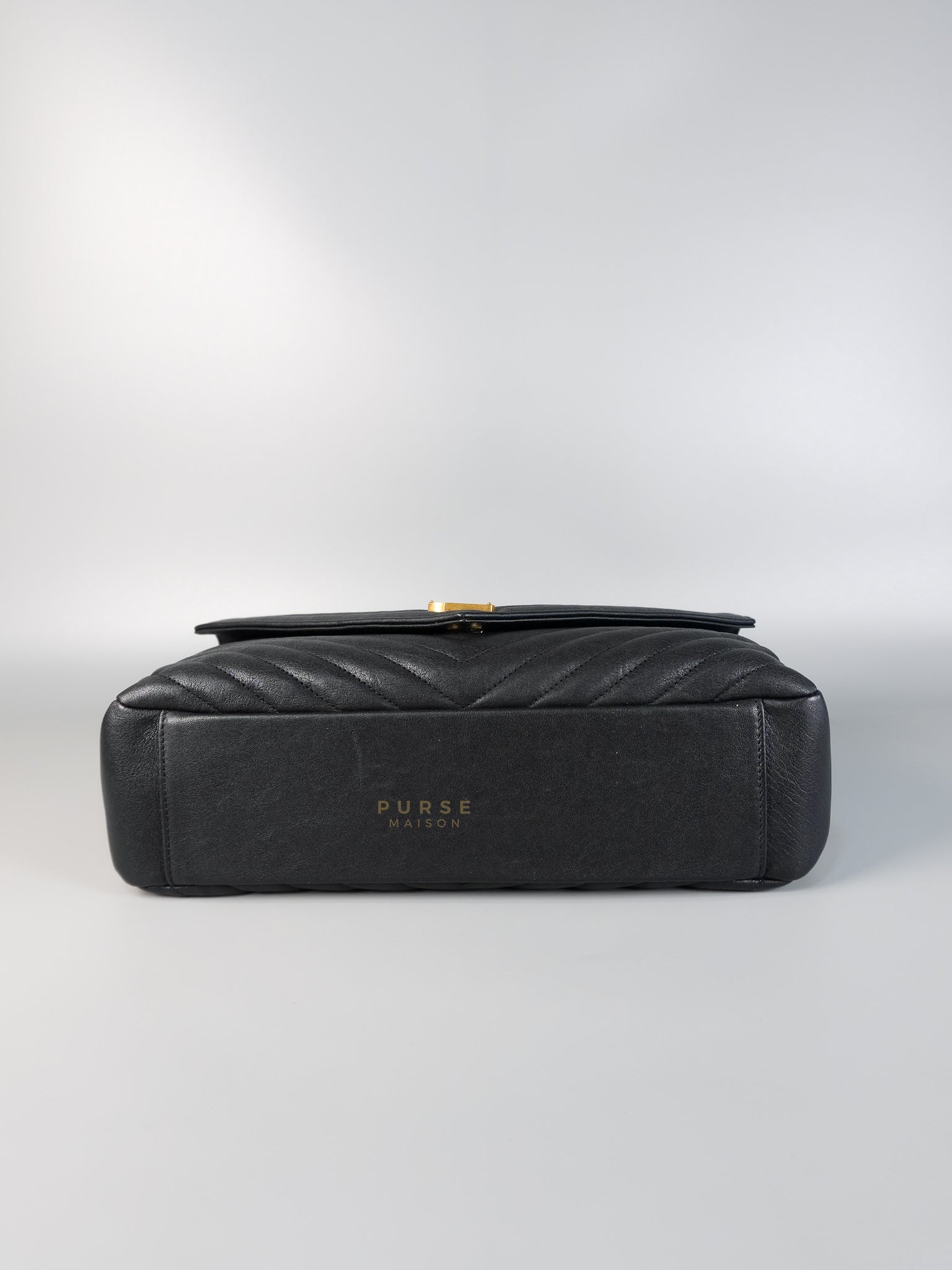College Large in Black Chevron Quilted Leather | Purse Maison Luxury Bags Shop