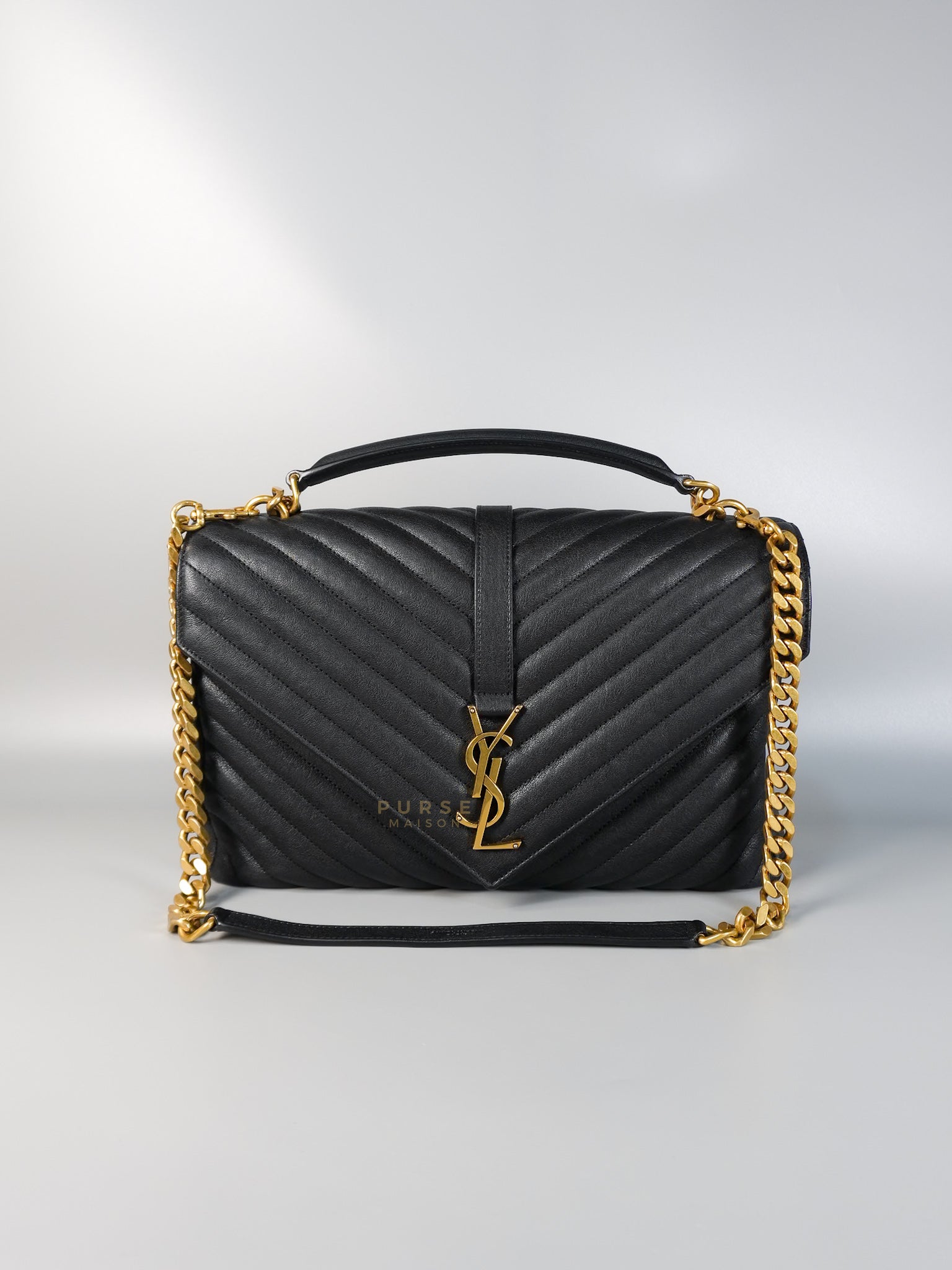 College Large in Black Chevron Quilted Leather | Purse Maison Luxury Bags Shop