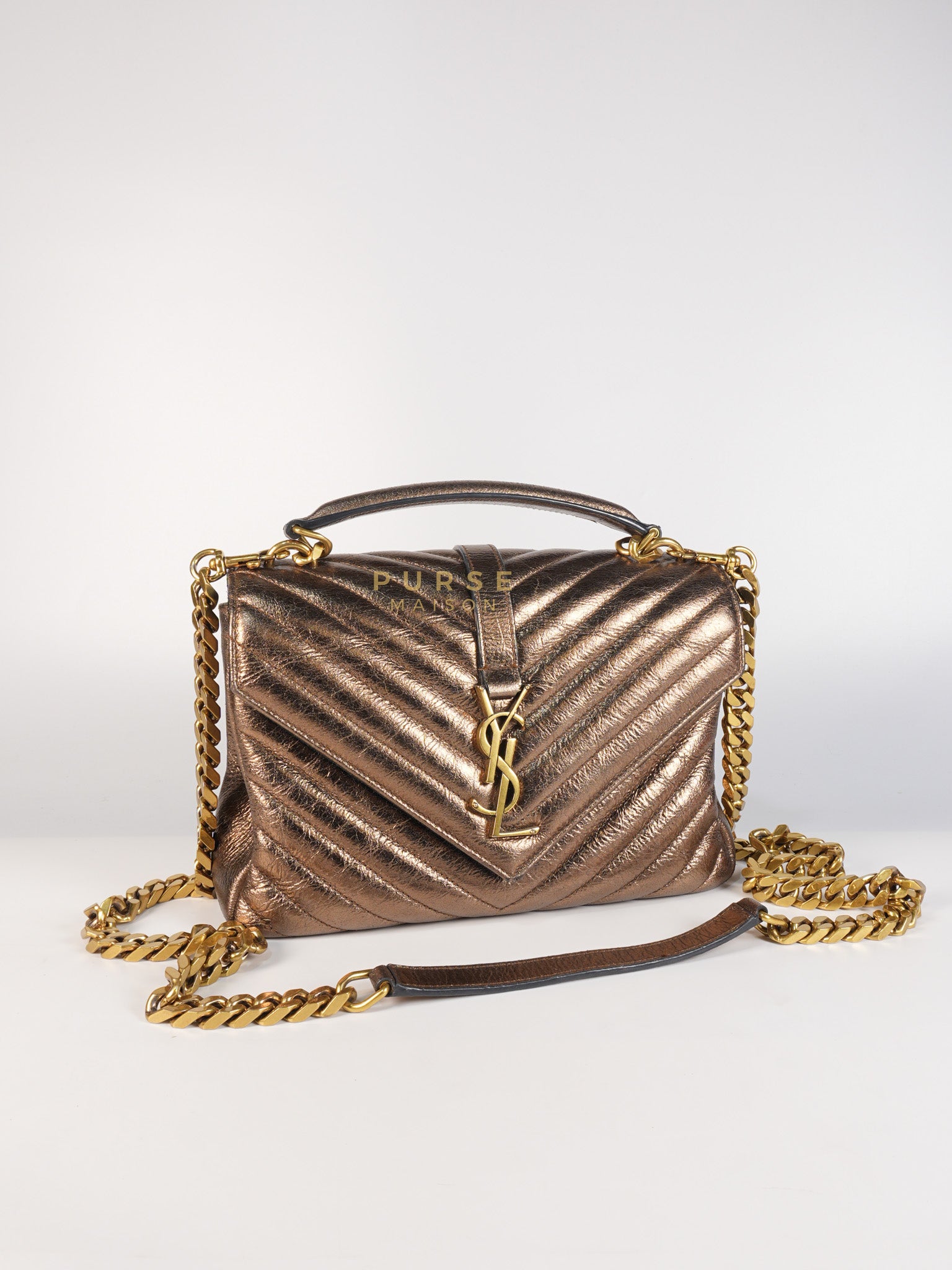 College Metallic Calfskin Matelasse Chevron Monogram Chain Bag | Purse Maison Luxury Bags Shop