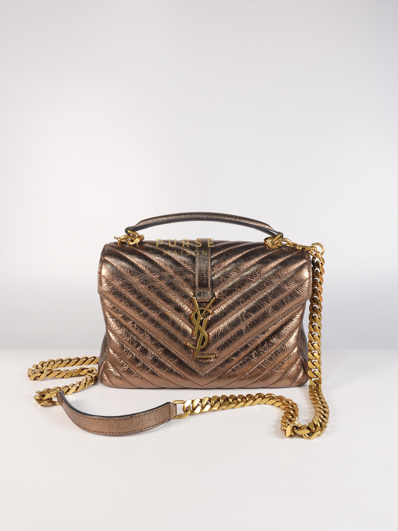 College Metallic Calfskin Matelasse Chevron Monogram Chain Bag | Purse Maison Luxury Bags Shop
