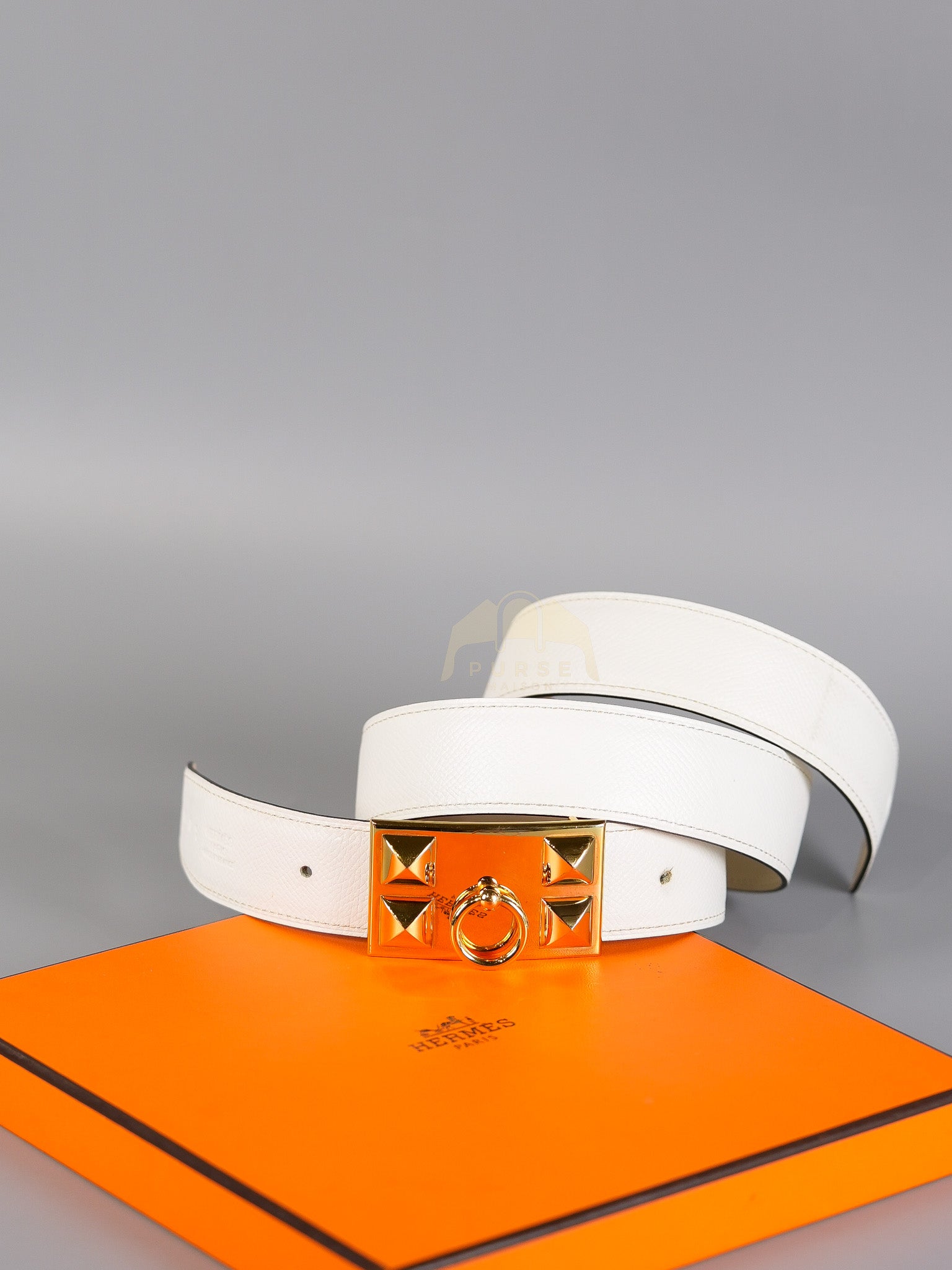 Collier de Chien CDC Belt Two-tone Epsom/Swift Gold Hardware Stamp Square R (2014) Size 80 | Purse Maison Luxury Bags Shop