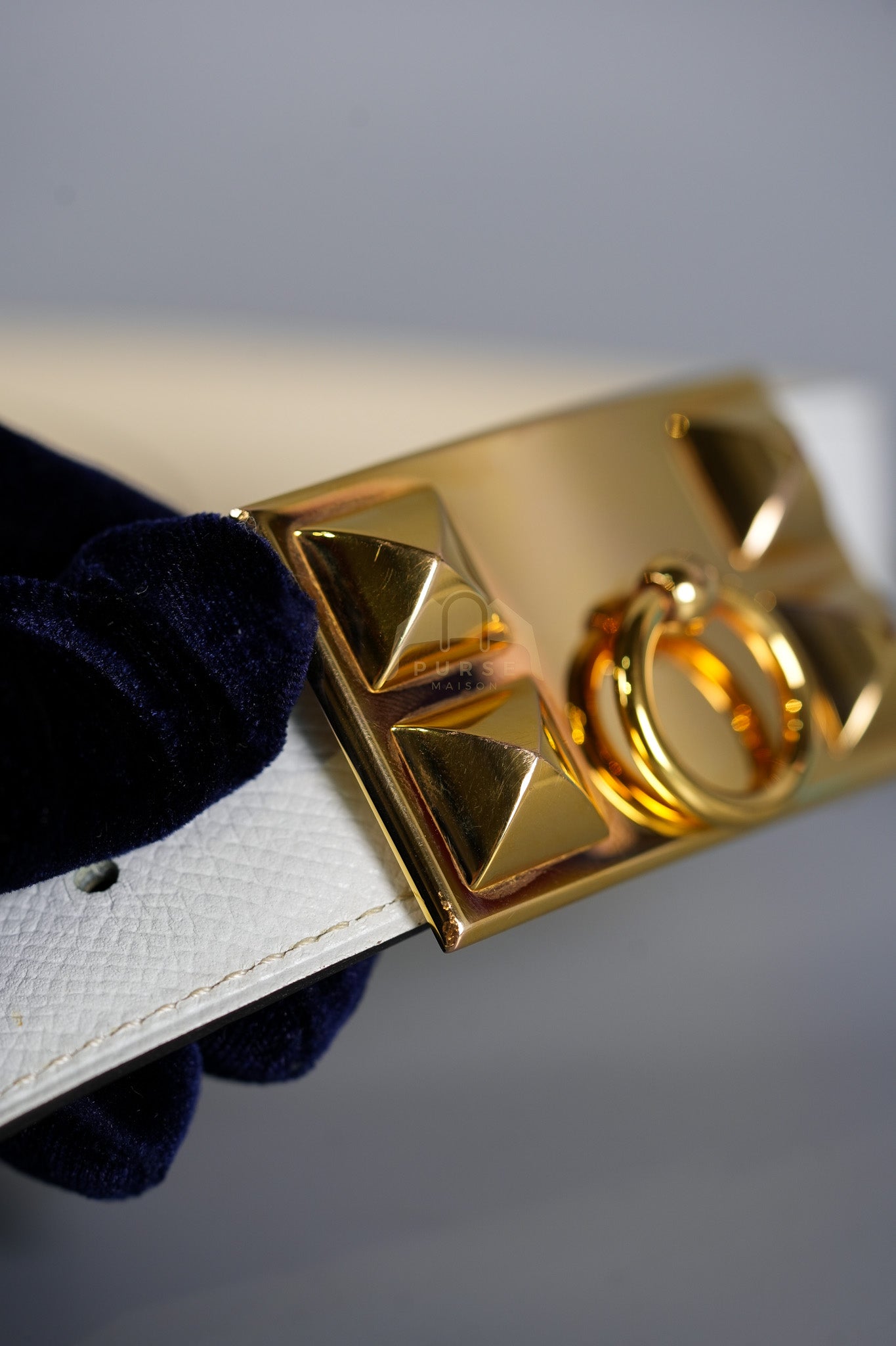 Collier de Chien CDC Belt Two-tone Epsom/Swift Gold Hardware Stamp Square R (2014) Size 80 | Purse Maison Luxury Bags Shop