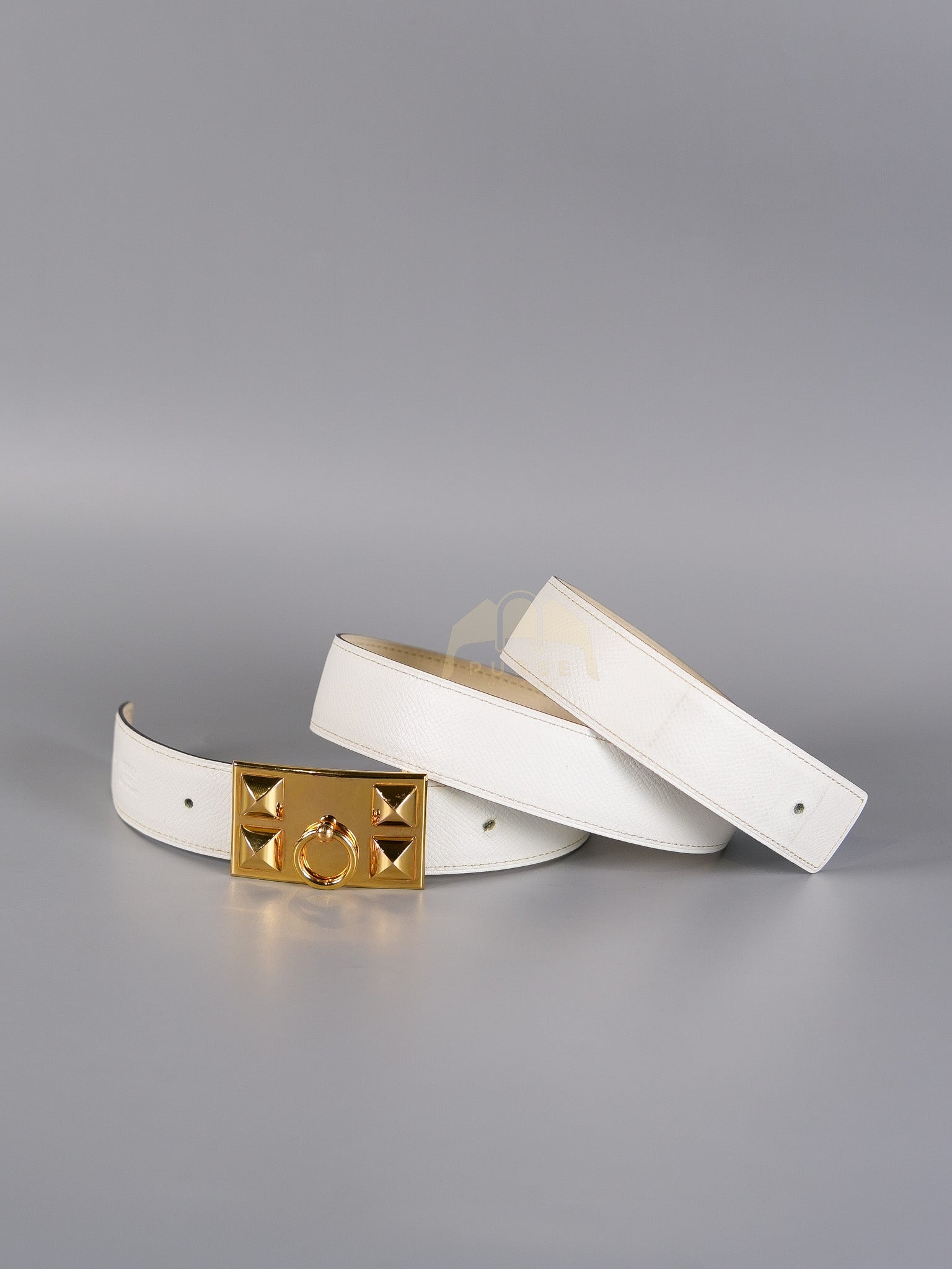 Collier de Chien CDC Belt Two-tone Epsom/Swift Gold Hardware Stamp Square R (2014) Size 80 | Purse Maison Luxury Bags Shop