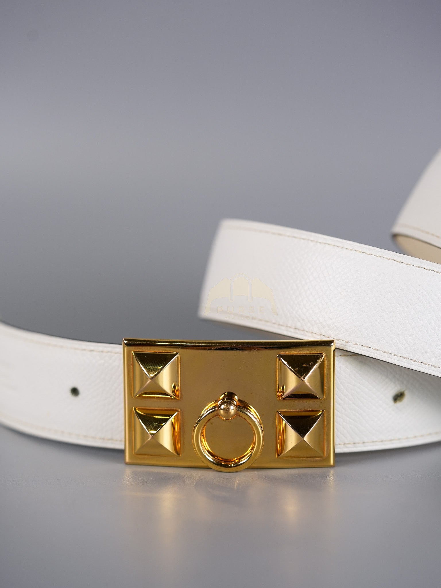 Collier de Chien CDC Belt Two-tone Epsom/Swift Gold Hardware Stamp Square R (2014) Size 80 | Purse Maison Luxury Bags Shop