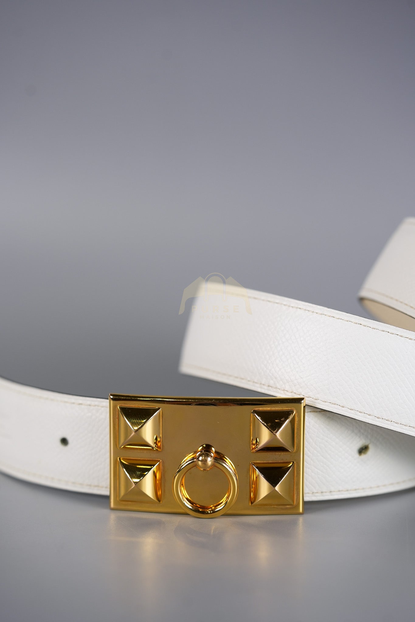 Collier de Chien CDC Belt Two-tone Epsom/Swift Gold Hardware Stamp Square R (2014) Size 80 | Purse Maison Luxury Bags Shop