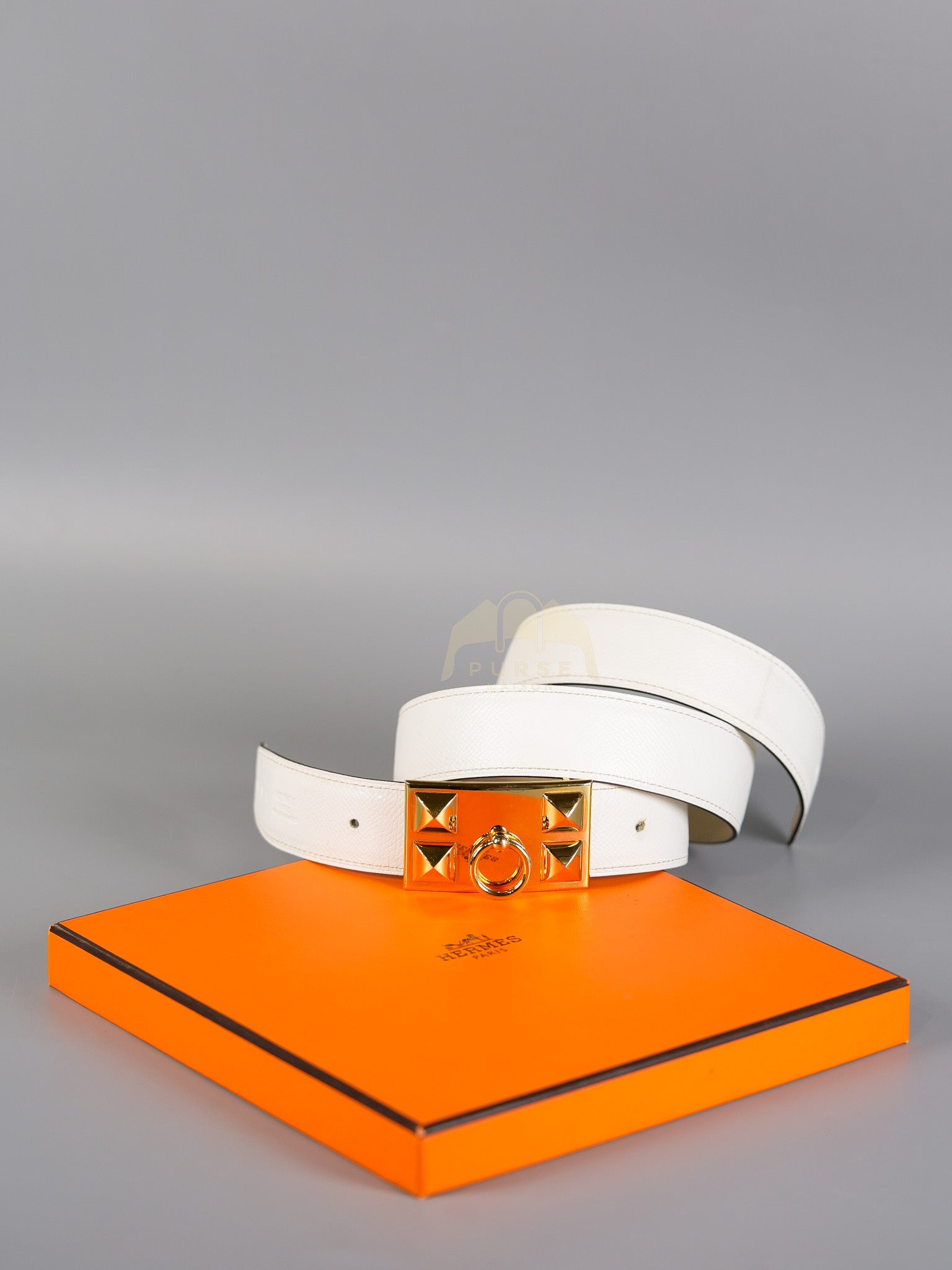 Collier de Chien CDC Belt Two-tone Epsom/Swift Gold Hardware Stamp Square R (2014) Size 80 | Purse Maison Luxury Bags Shop