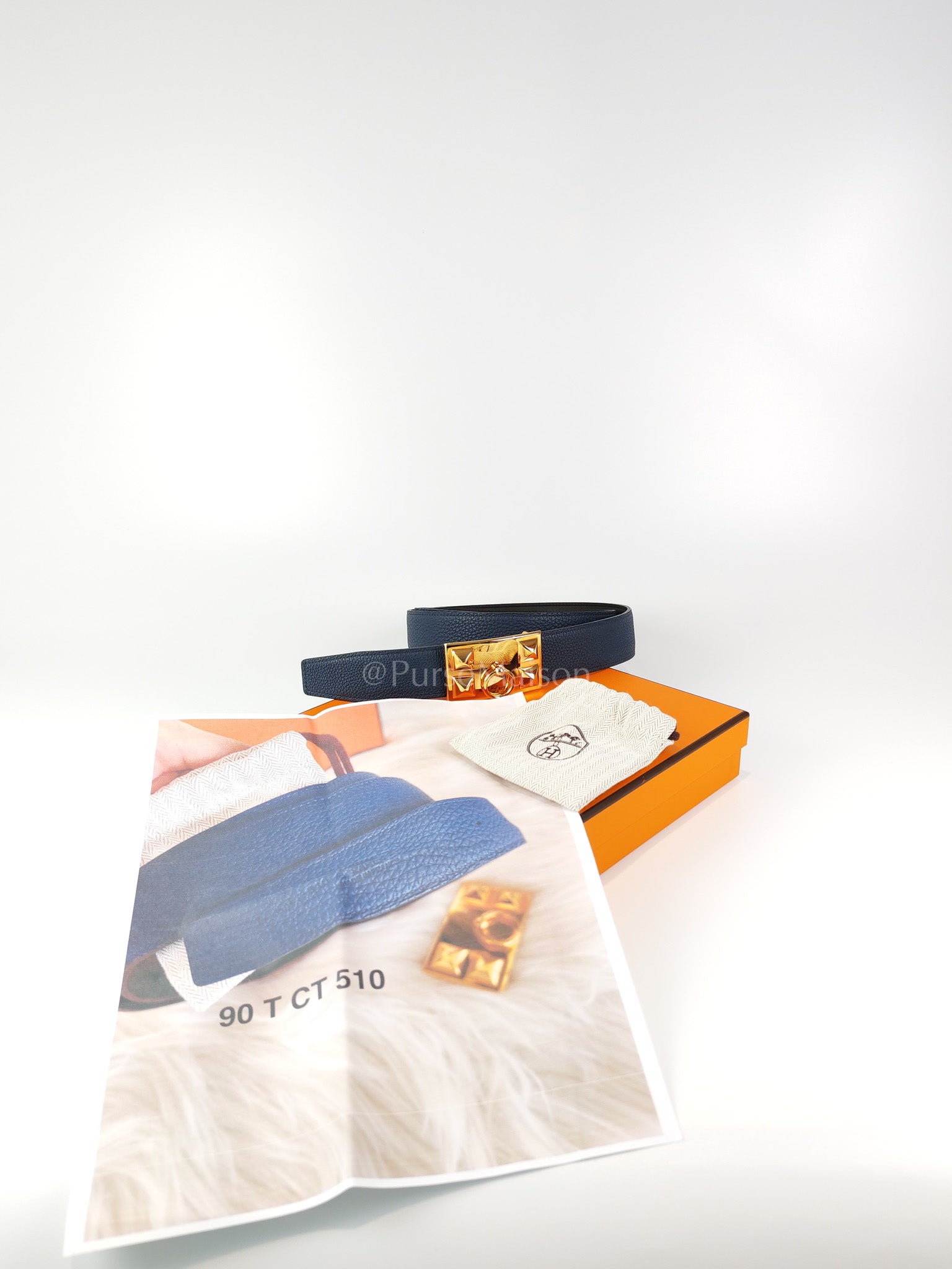 Collier de Chien (CDG) Belt In Bleu Saphir/ Dark Brown and Gold Hardware Reversible Belt Size 90 Stamp T (2015) | Purse Maison Luxury Bags Shop