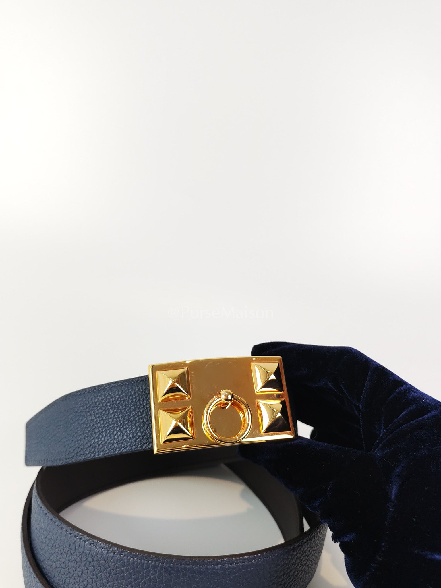 Collier de Chien (CDG) Belt In Bleu Saphir/ Dark Brown and Gold Hardware Reversible Belt Size 90 Stamp T (2015) | Purse Maison Luxury Bags Shop