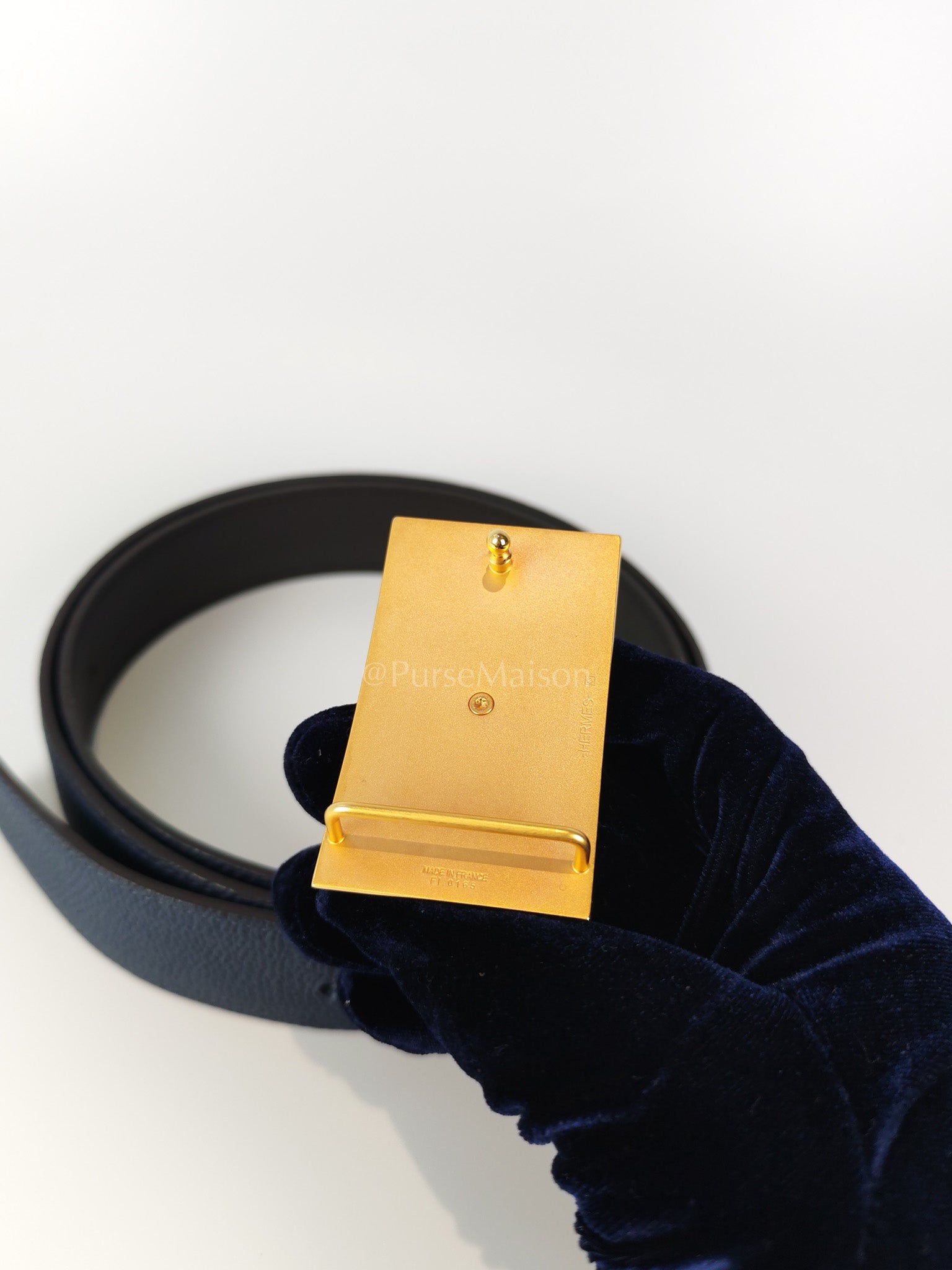 Collier de Chien (CDG) Belt In Bleu Saphir/ Dark Brown and Gold Hardware Reversible Belt Size 90 Stamp T (2015) | Purse Maison Luxury Bags Shop