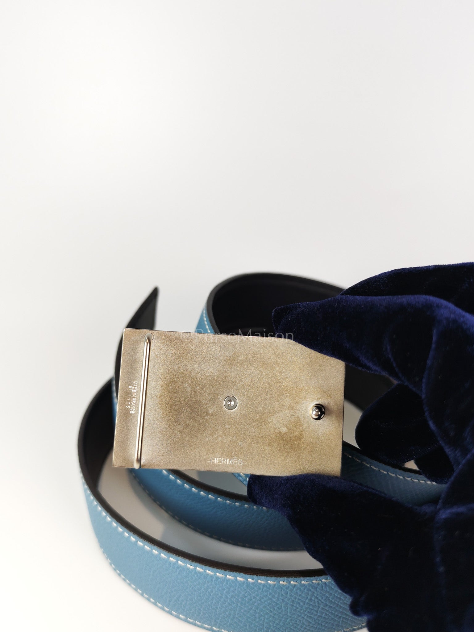 Collier de Chien (CDG) Belt In Blue Jean/Noir and Palladium Hardware Reversible Belt Size 90 Stamp T (2015) | Purse Maison Luxury Bags Shop