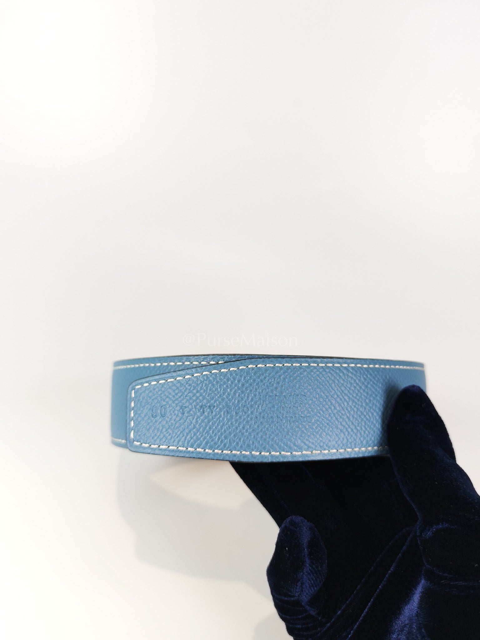 Collier de Chien (CDG) Belt In Blue Jean/Noir and Palladium Hardware Reversible Belt Size 90 Stamp T (2015) | Purse Maison Luxury Bags Shop