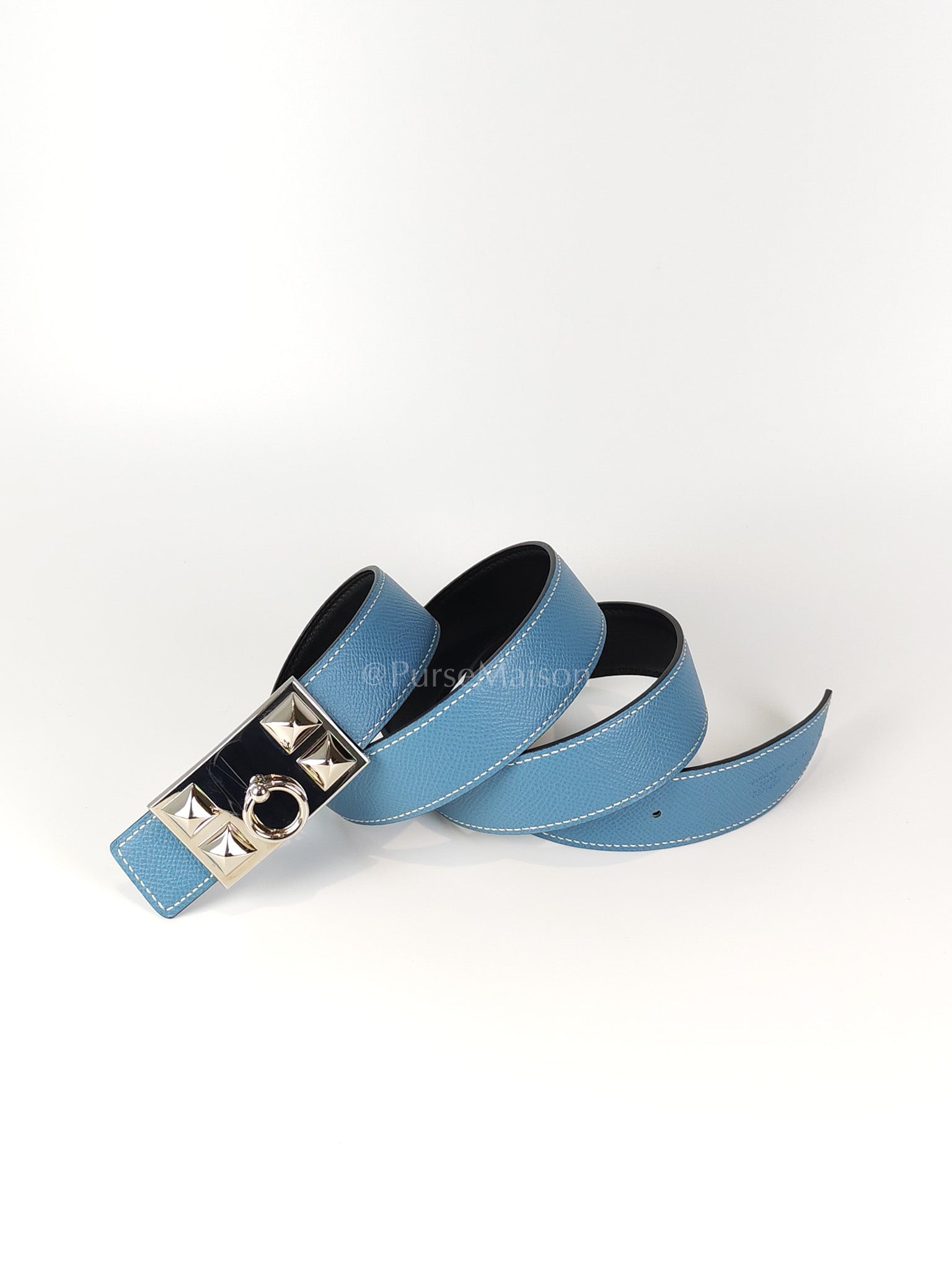 Collier de Chien (CDG) Belt In Blue Jean/Noir and Palladium Hardware Reversible Belt Size 90 Stamp T (2015) | Purse Maison Luxury Bags Shop