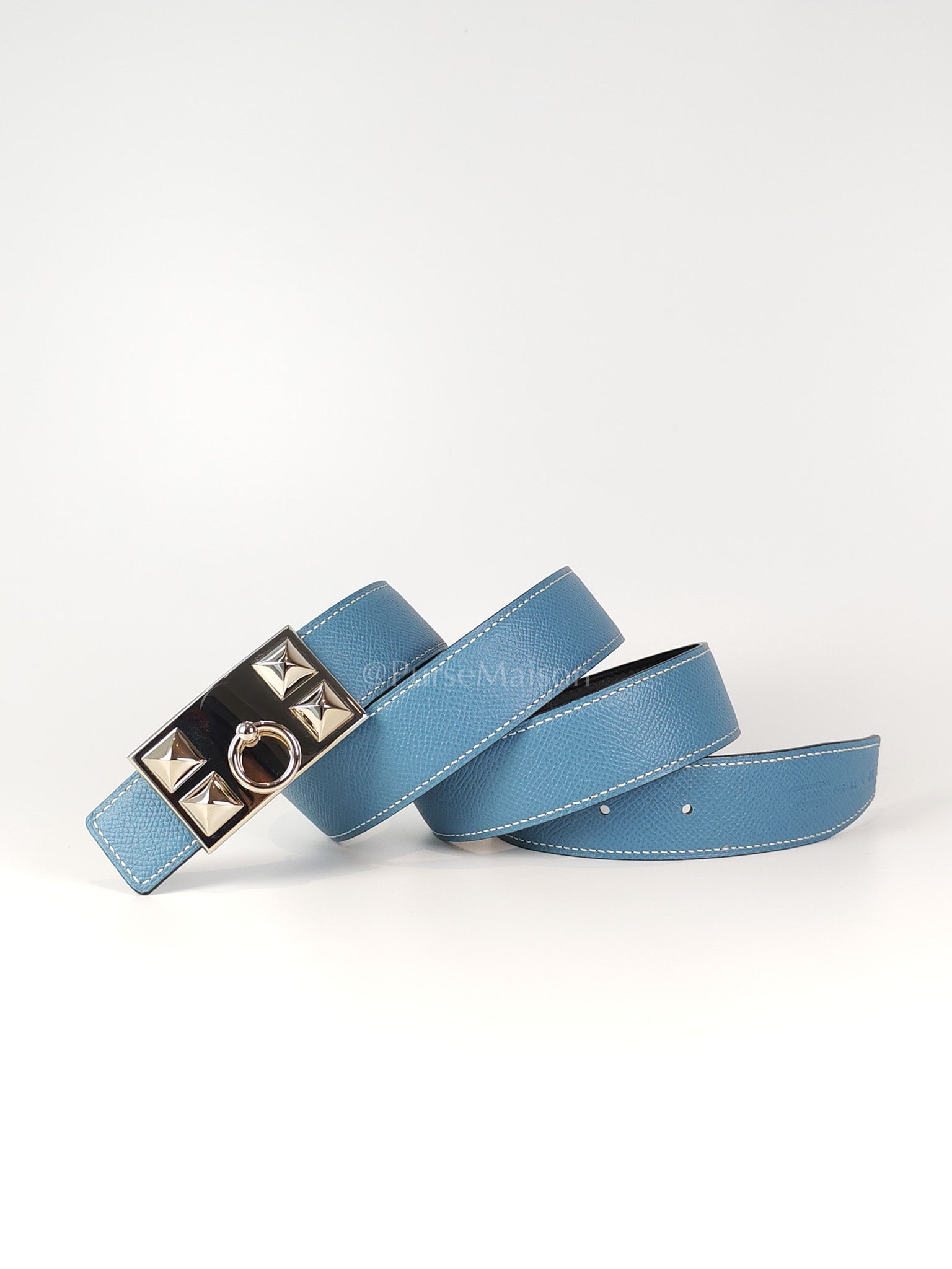 Collier de Chien (CDG) Belt In Blue Jean/Noir and Palladium Hardware Reversible Belt Size 90 Stamp T (2015) | Purse Maison Luxury Bags Shop