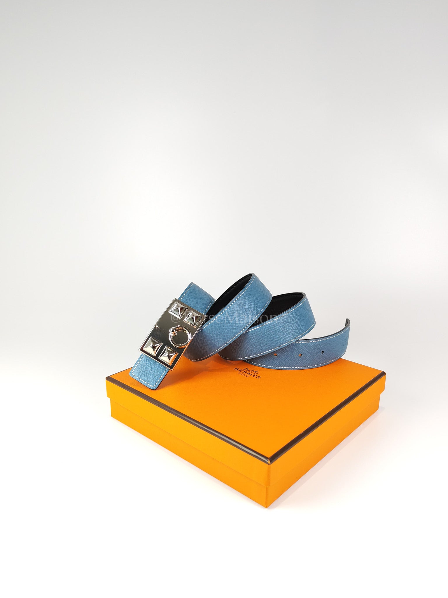 Collier de Chien (CDG) Belt In Blue Jean/Noir and Palladium Hardware Reversible Belt Size 90 Stamp T (2015) | Purse Maison Luxury Bags Shop