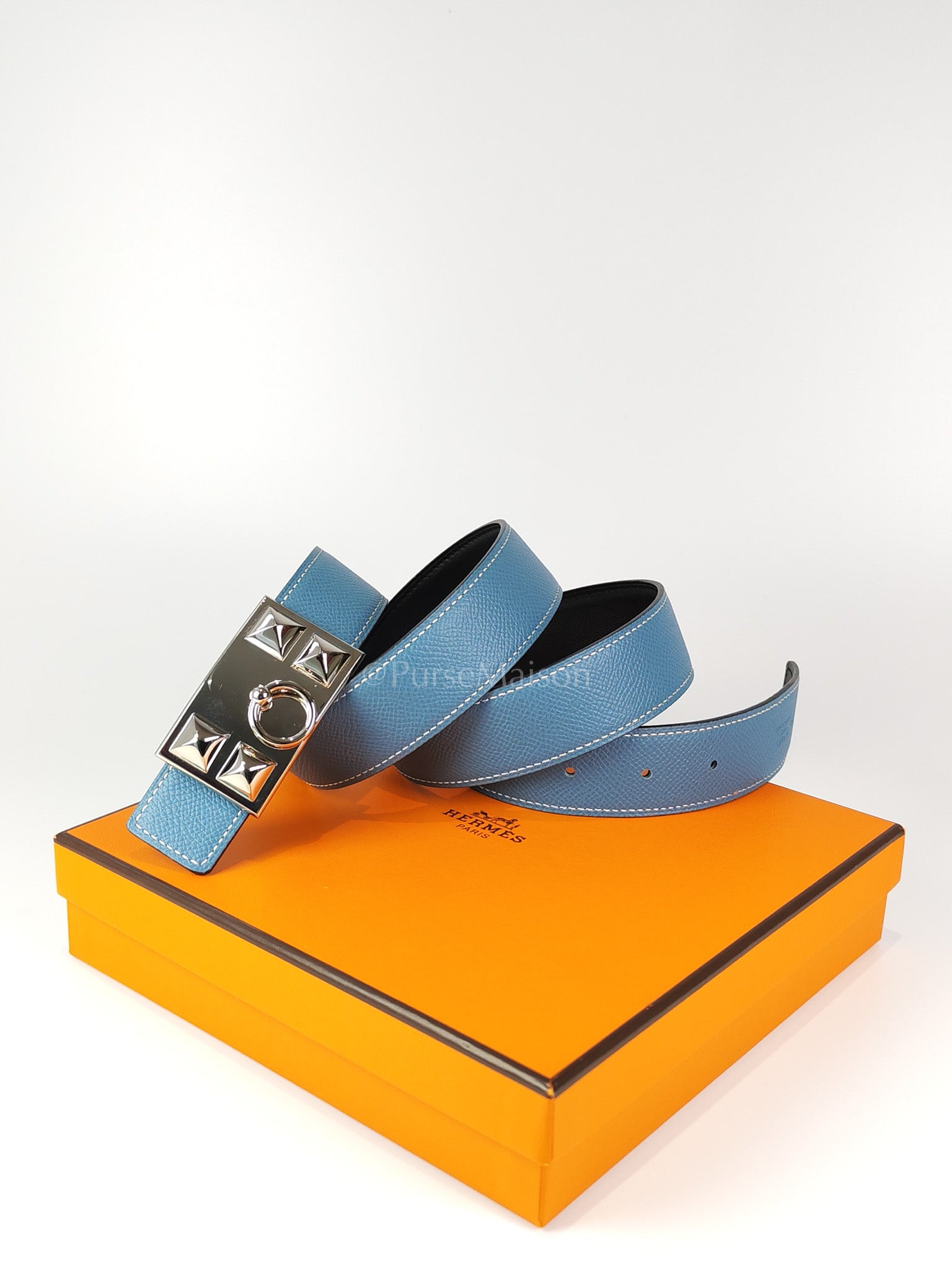 Collier de Chien (CDG) Belt In Blue Jean/Noir and Palladium Hardware Reversible Belt Size 90 Stamp T (2015) | Purse Maison Luxury Bags Shop