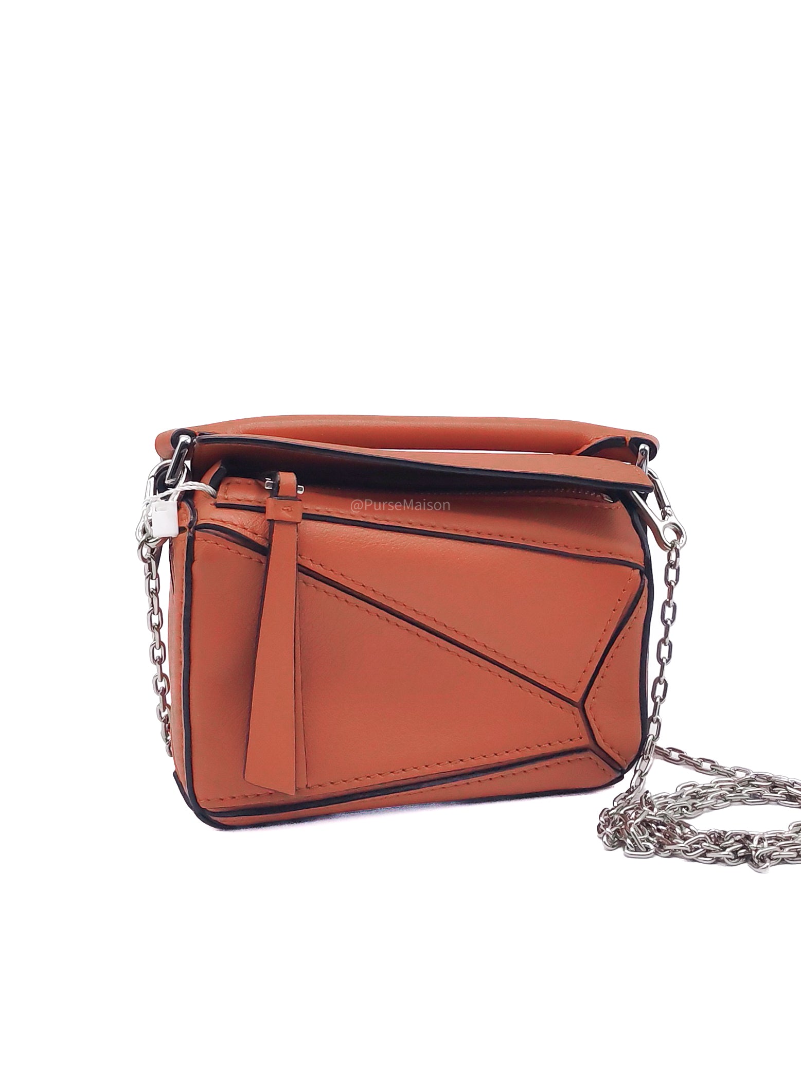 Loewe Puzzle Nano Bag in Red Orange Calfskin Leather Silver Hardware