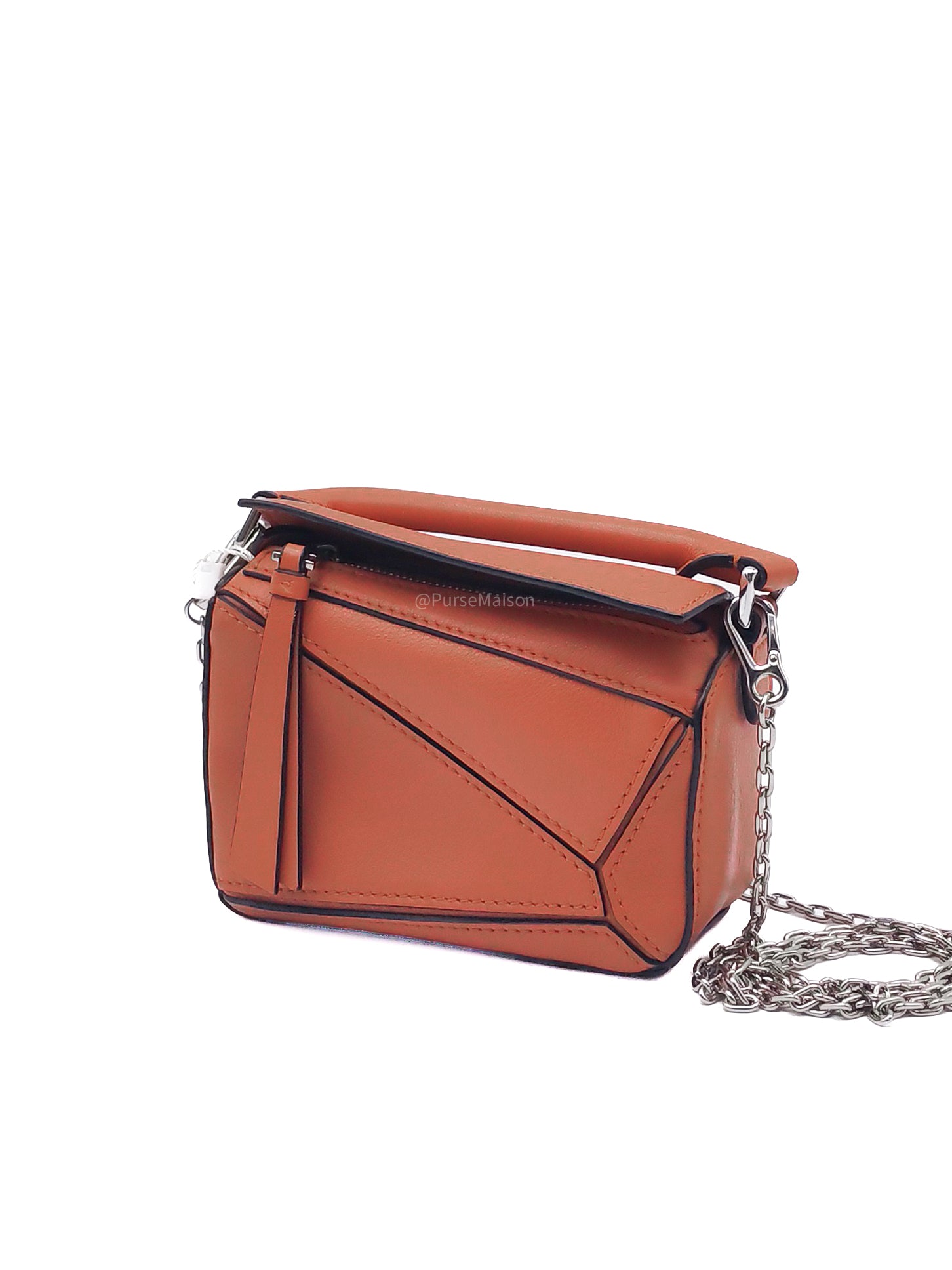 Loewe Puzzle Nano Bag in Red Orange Calfskin Leather Silver Hardware