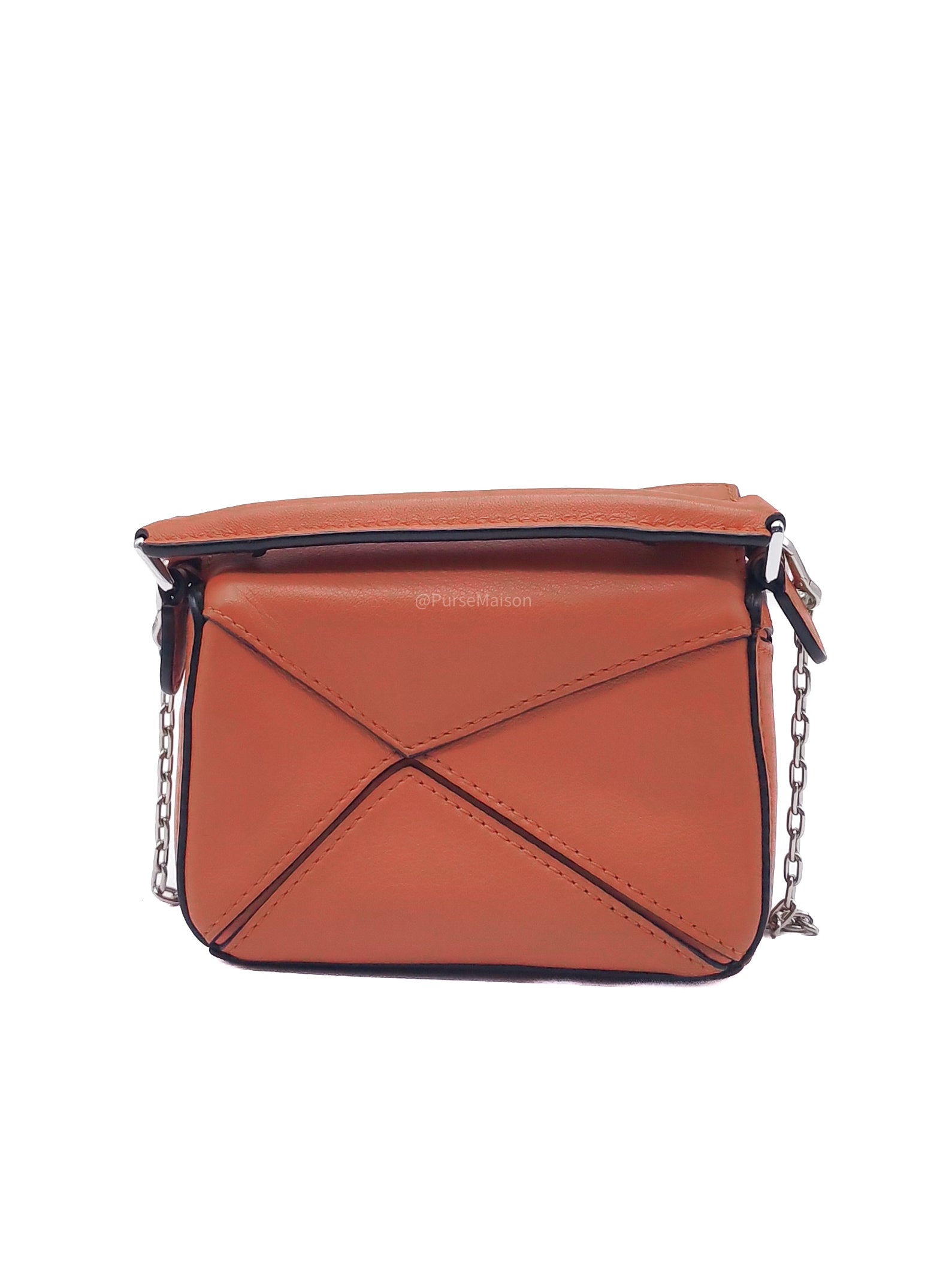 Loewe Puzzle Nano Bag in Red Orange Calfskin Leather Silver Hardware