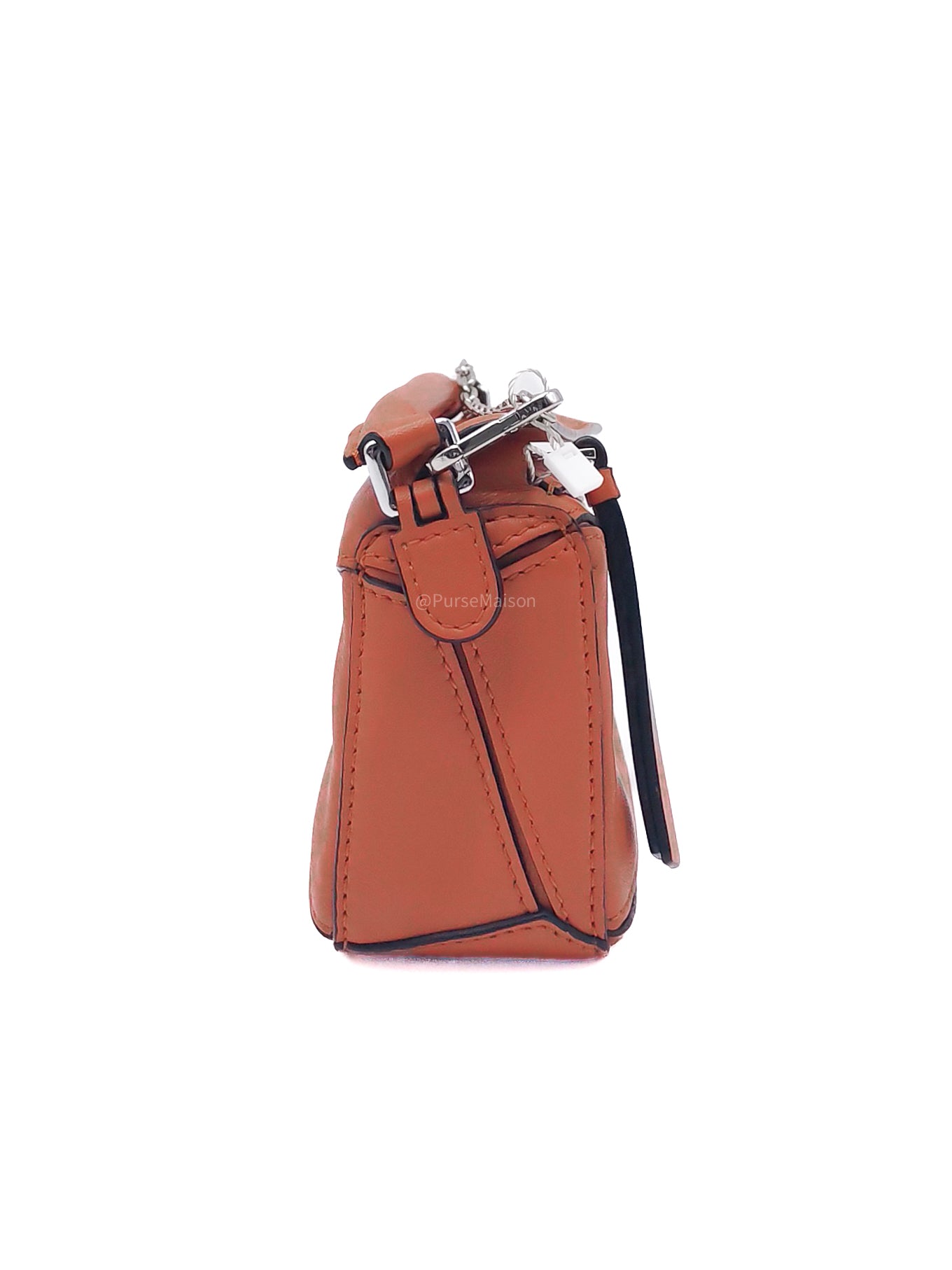 Loewe Puzzle Nano Bag in Red Orange Calfskin Leather Silver Hardware