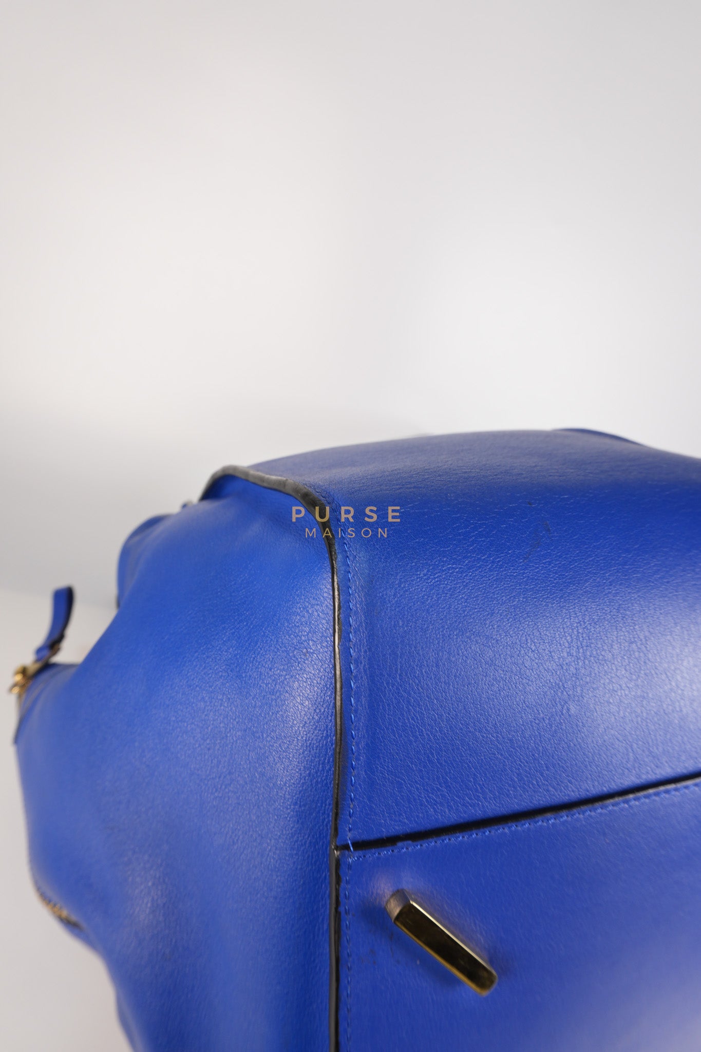 Compact Hammock Bag Large in Blue Calfskin Leather Gold Hardware | Purse Maison Luxury Bags Shop