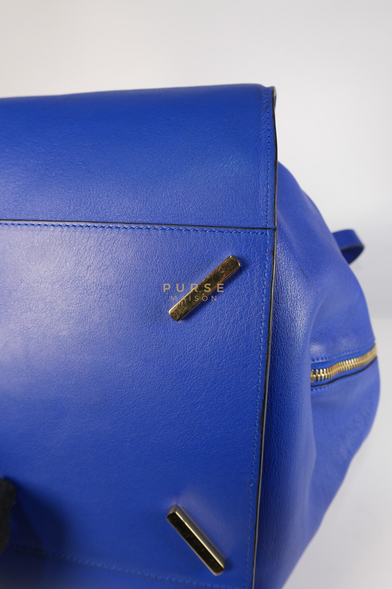 Compact Hammock Bag Large in Blue Calfskin Leather Gold Hardware | Purse Maison Luxury Bags Shop