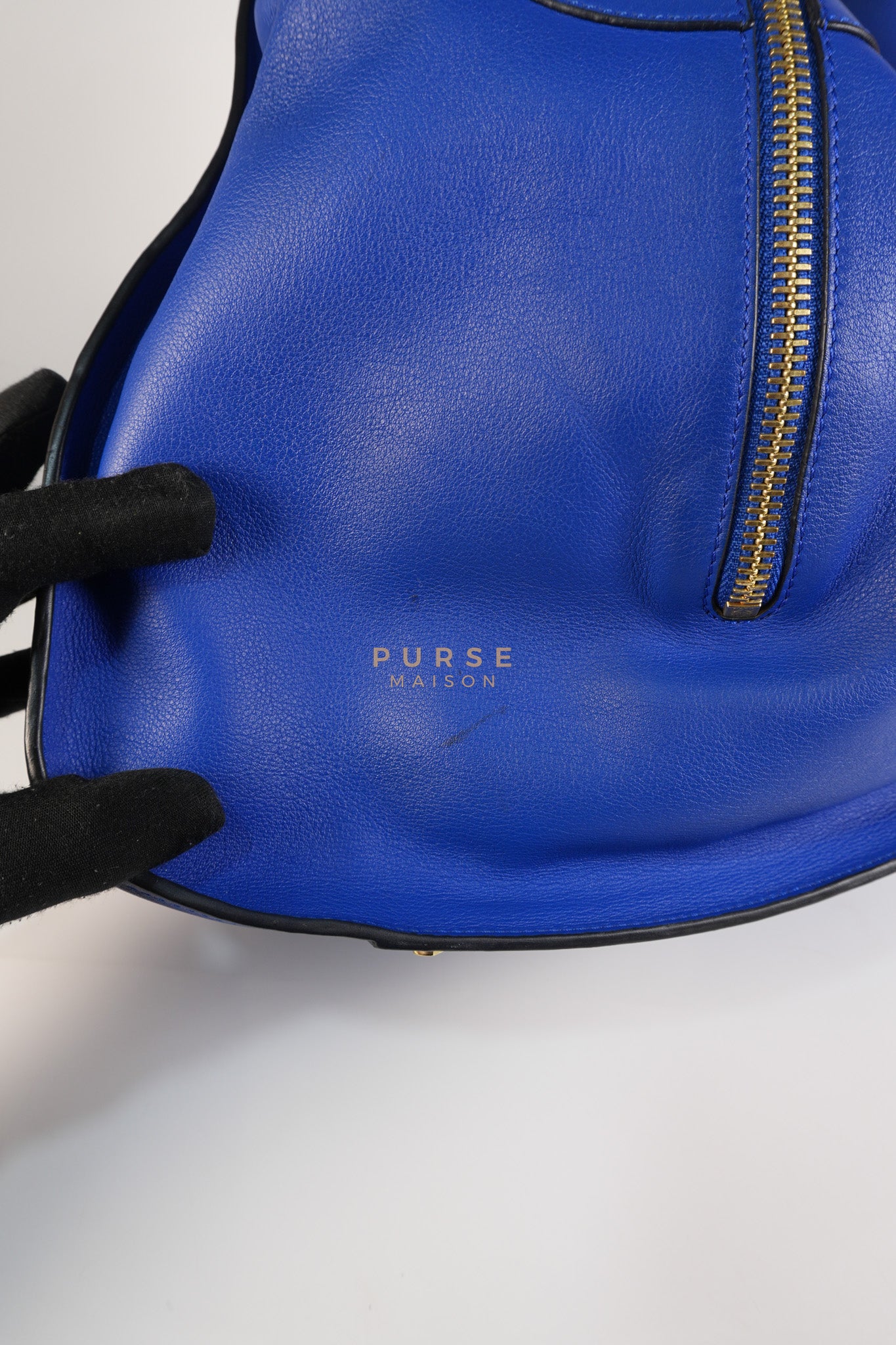Compact Hammock Bag Large in Blue Calfskin Leather Gold Hardware | Purse Maison Luxury Bags Shop