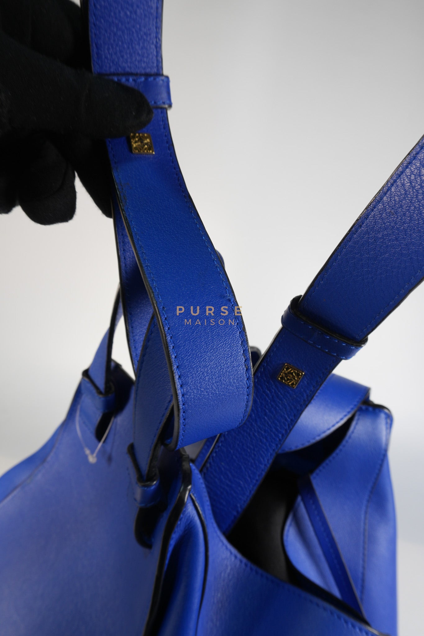 Compact Hammock Bag Large in Blue Calfskin Leather Gold Hardware | Purse Maison Luxury Bags Shop