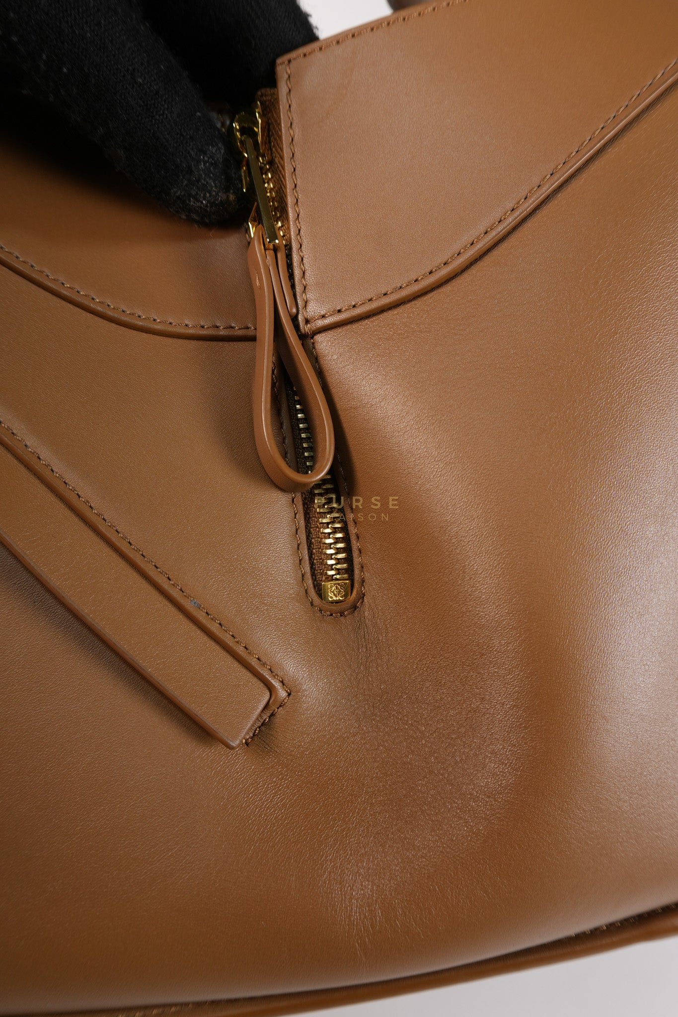 Compact Hammock in Tan Satin Calfskin Leather Shoulder Bag | Purse Maison Luxury Bags Shop