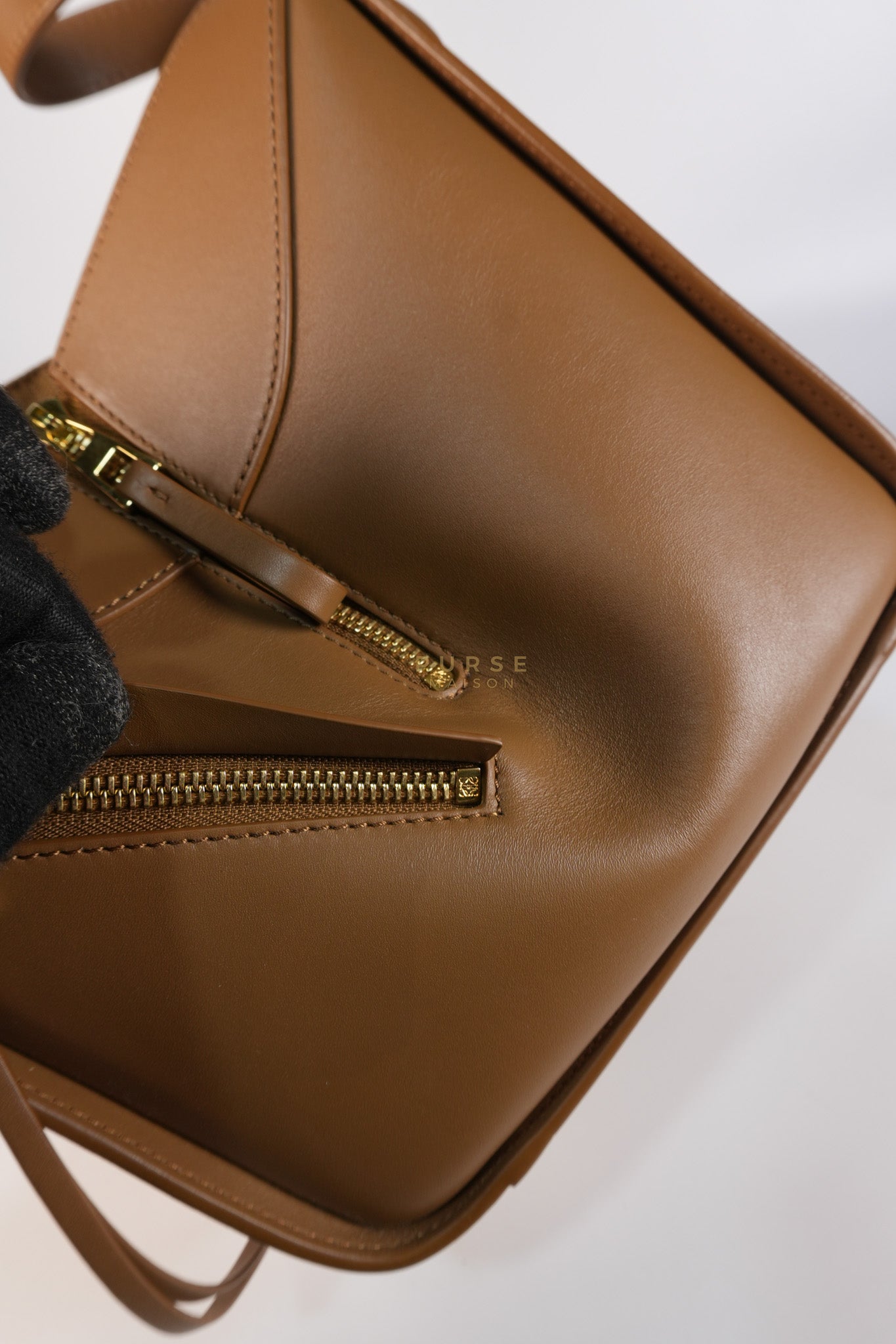 Compact Hammock in Tan Satin Calfskin Leather Shoulder Bag | Purse Maison Luxury Bags Shop