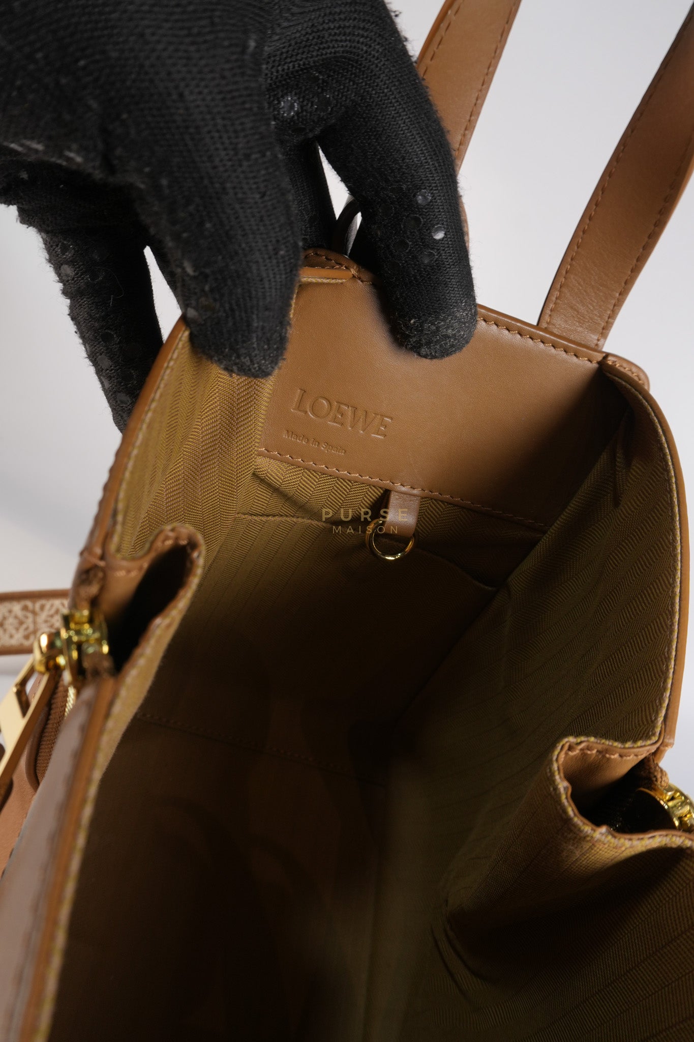 Compact Hammock in Tan Satin Calfskin Leather Shoulder Bag | Purse Maison Luxury Bags Shop