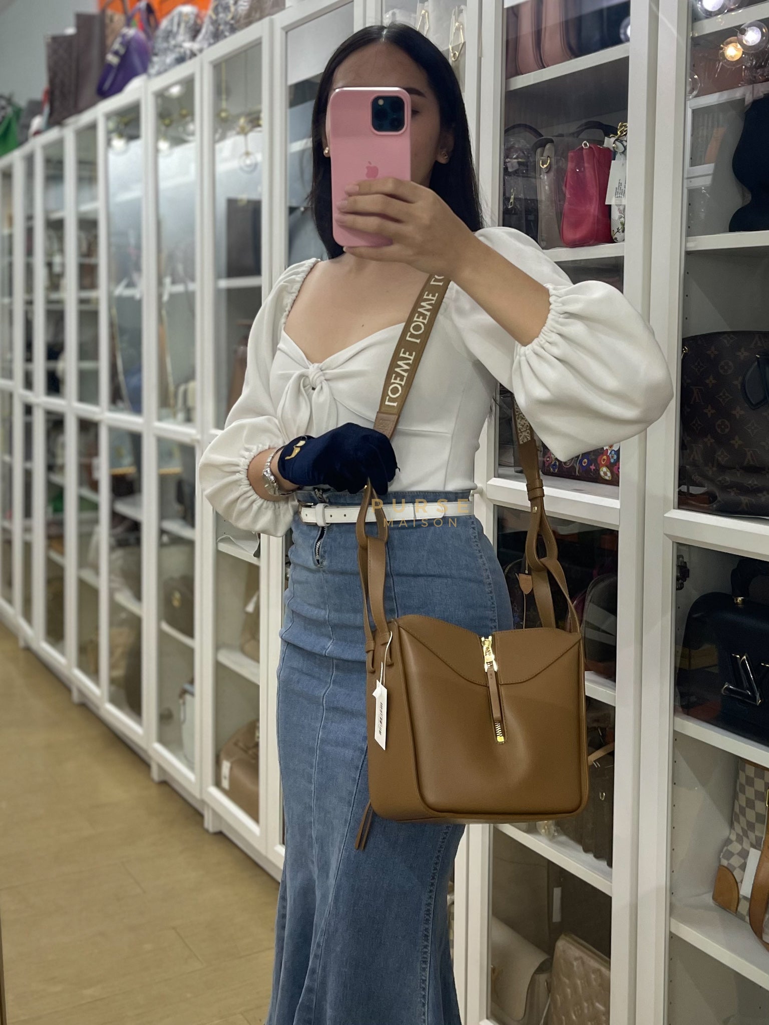 Compact Hammock in Tan Satin Calfskin Leather Shoulder Bag | Purse Maison Luxury Bags Shop