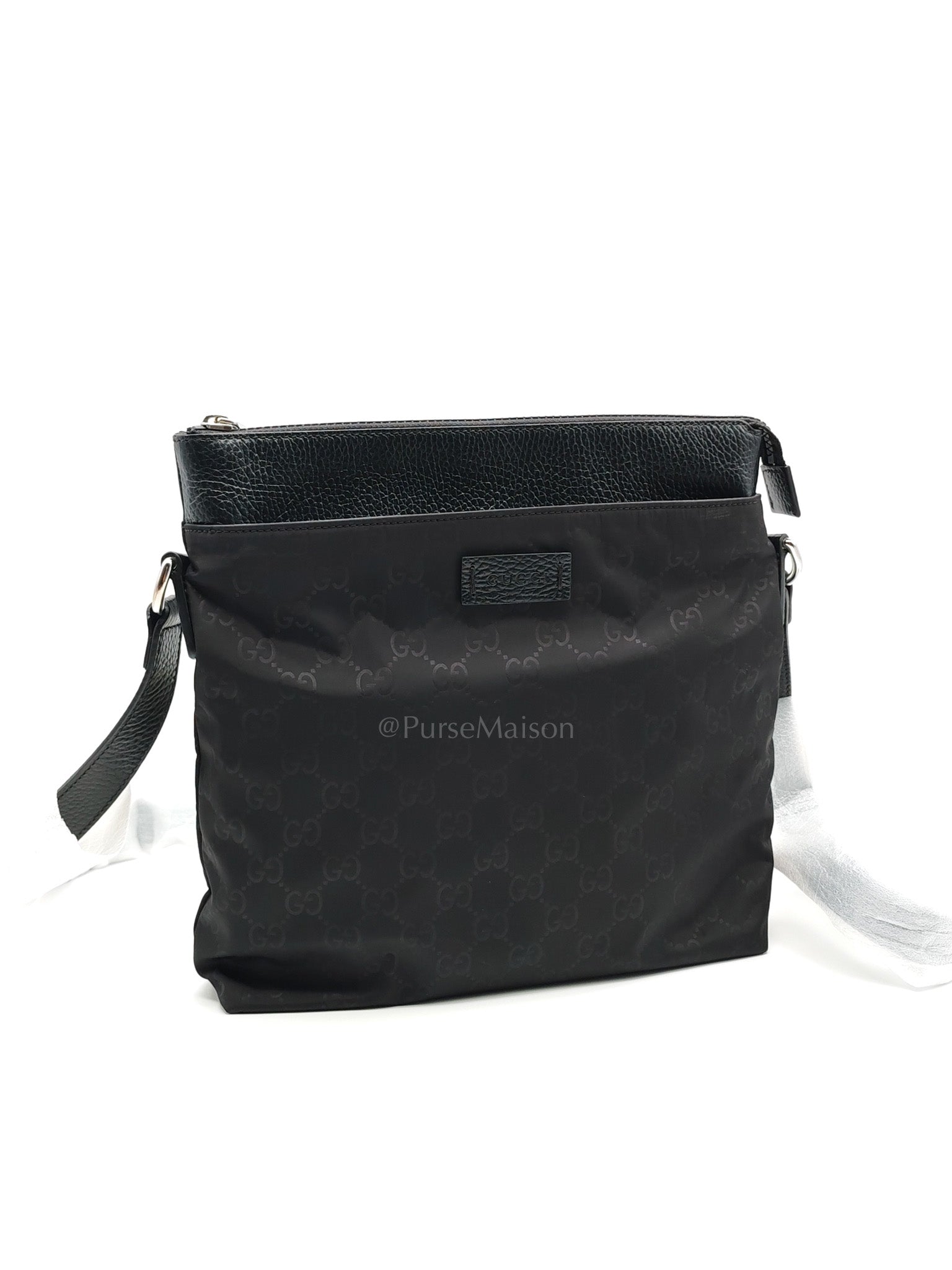 Compact Messenger Bag in Black GG Nylon Canvas | Purse Maison Luxury Bags Shop