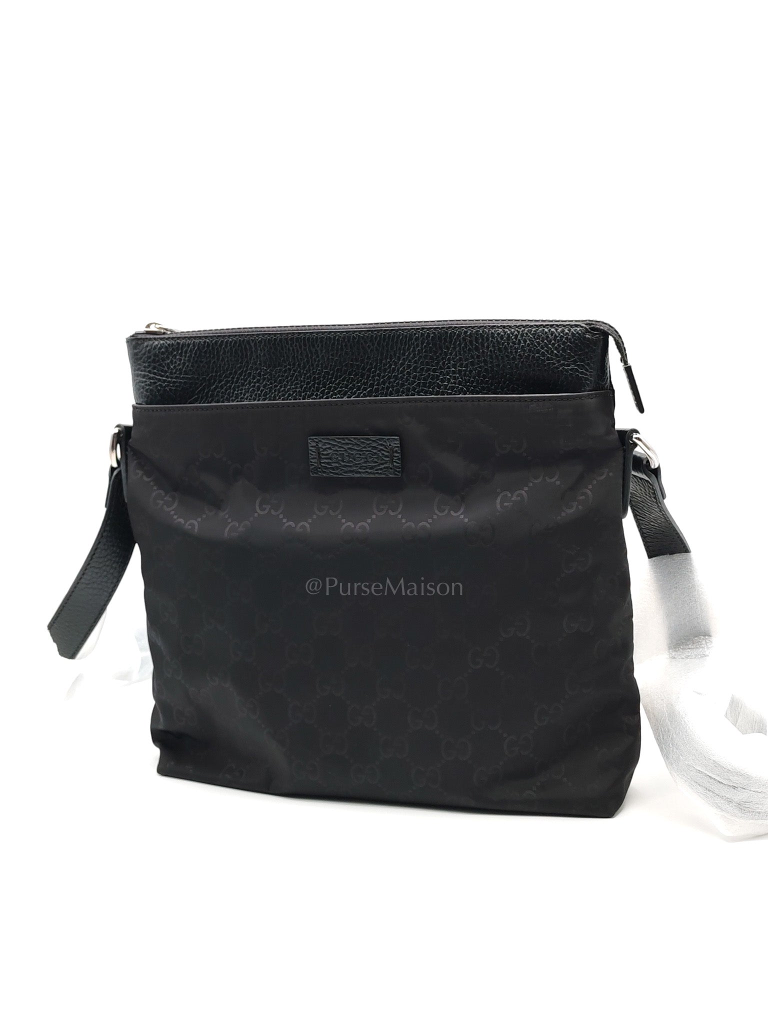 Compact Messenger Bag in Black GG Nylon Canvas | Purse Maison Luxury Bags Shop