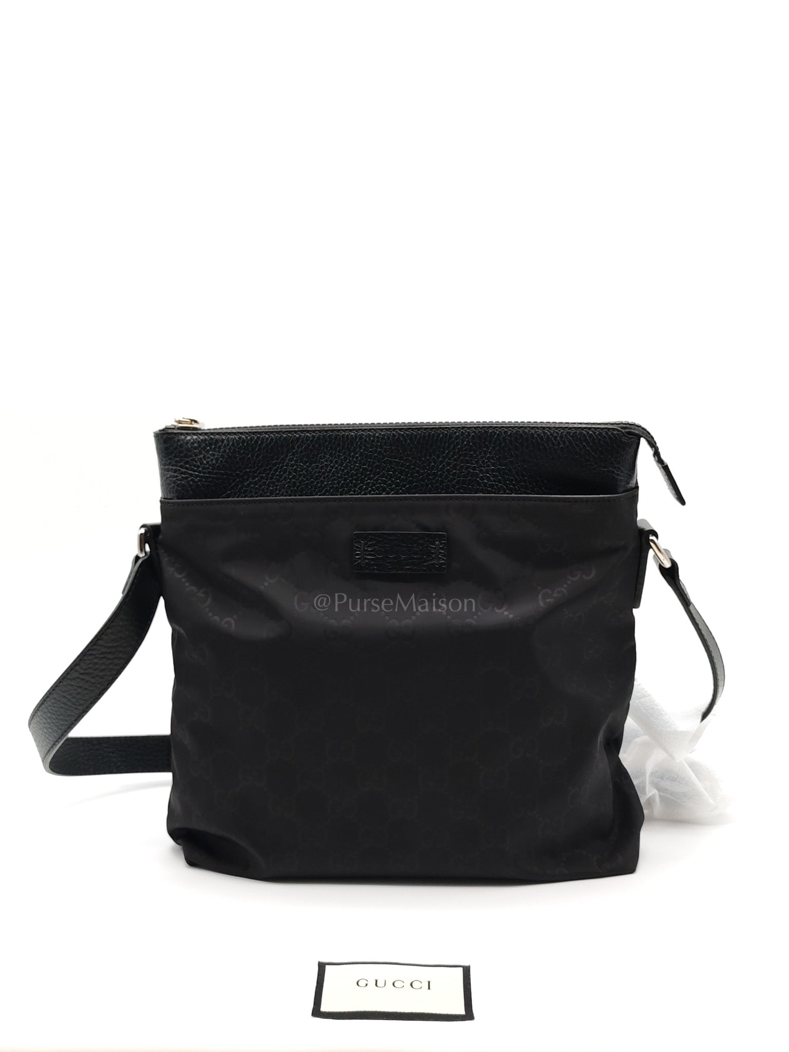 Compact Messenger Bag in Black GG Nylon Canvas | Purse Maison Luxury Bags Shop