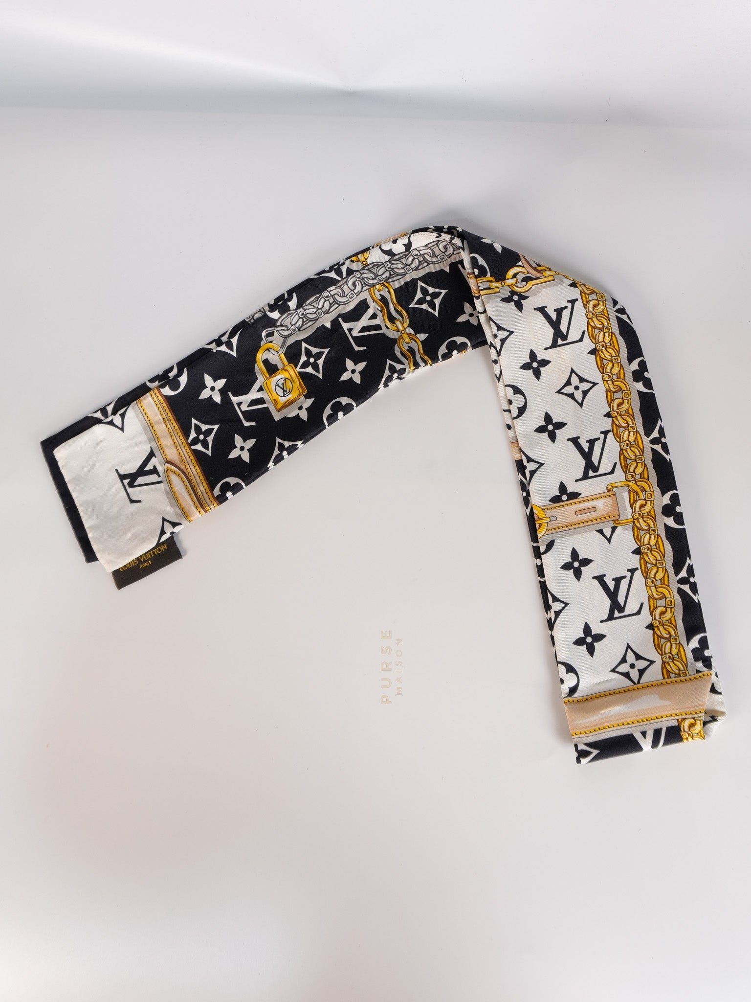 Confidential Monogram Bandeau Silk Scarf 115cm x 8cm | Purse Maison Luxury Bags Shop