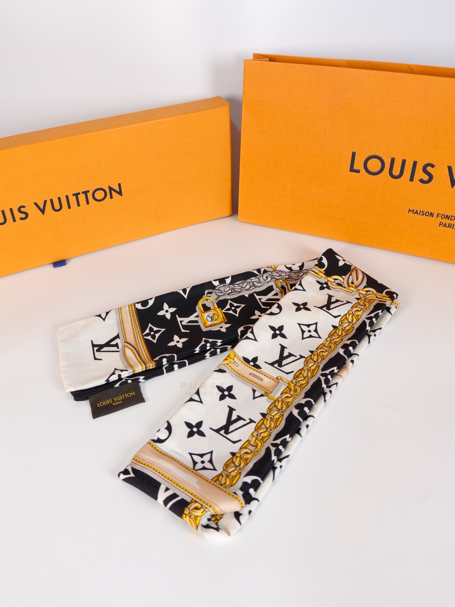 Confidential Monogram Bandeau Silk Scarf 115cm x 8cm | Purse Maison Luxury Bags Shop