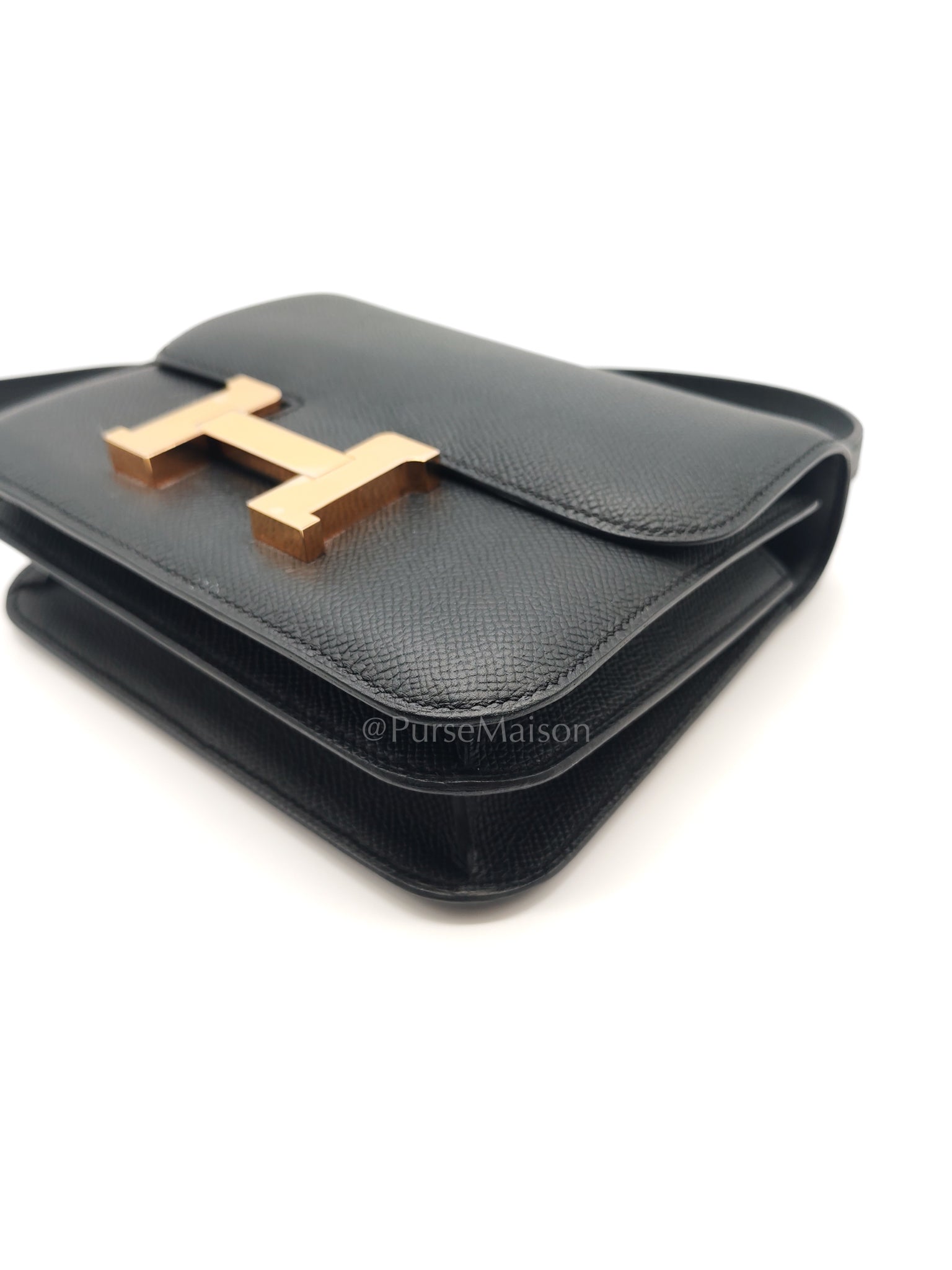 Constance 18 Black/Noir Epsom Leather in Brushed Gold Hardware Stamp B(2023) | Purse Maison Luxury Bags Shop