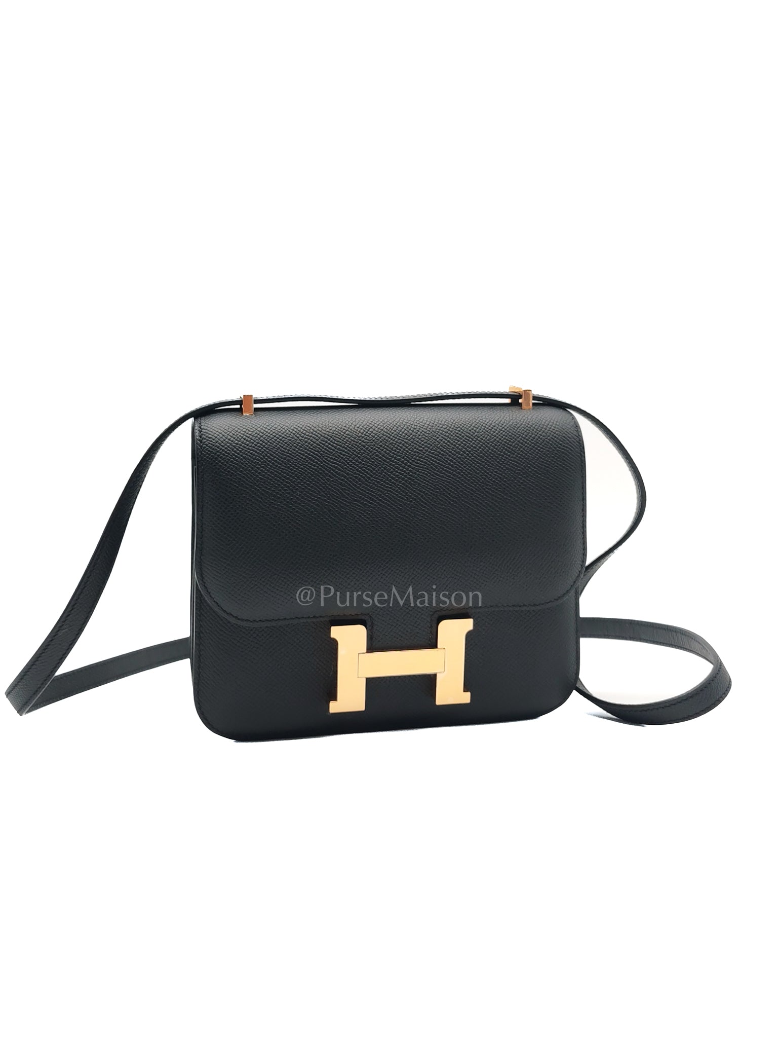 Constance 18 Black/Noir Epsom Leather in Brushed Gold Hardware Stamp B(2023) | Purse Maison Luxury Bags Shop
