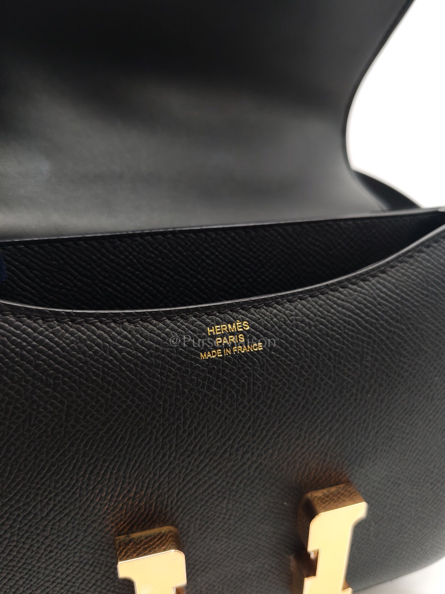 Constance 18 Black/Noir Epsom Leather in Brushed Gold Hardware Stamp B(2023) | Purse Maison Luxury Bags Shop