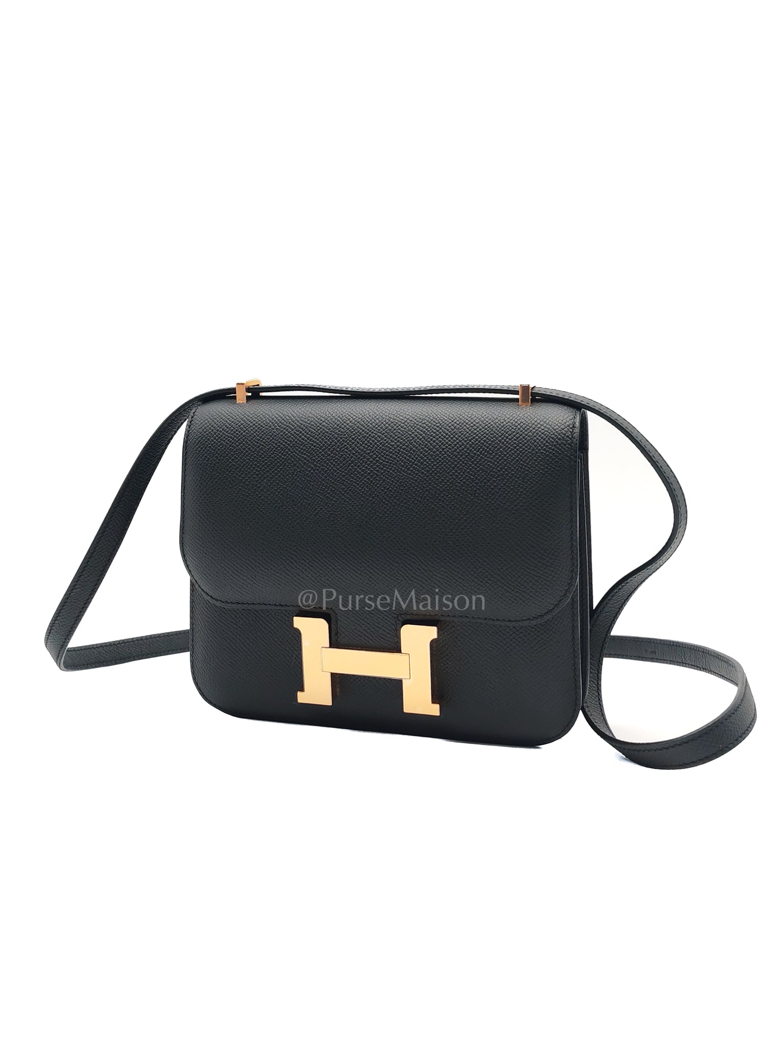 Constance 18 Black/Noir Epsom Leather in Brushed Gold Hardware Stamp B(2023) | Purse Maison Luxury Bags Shop