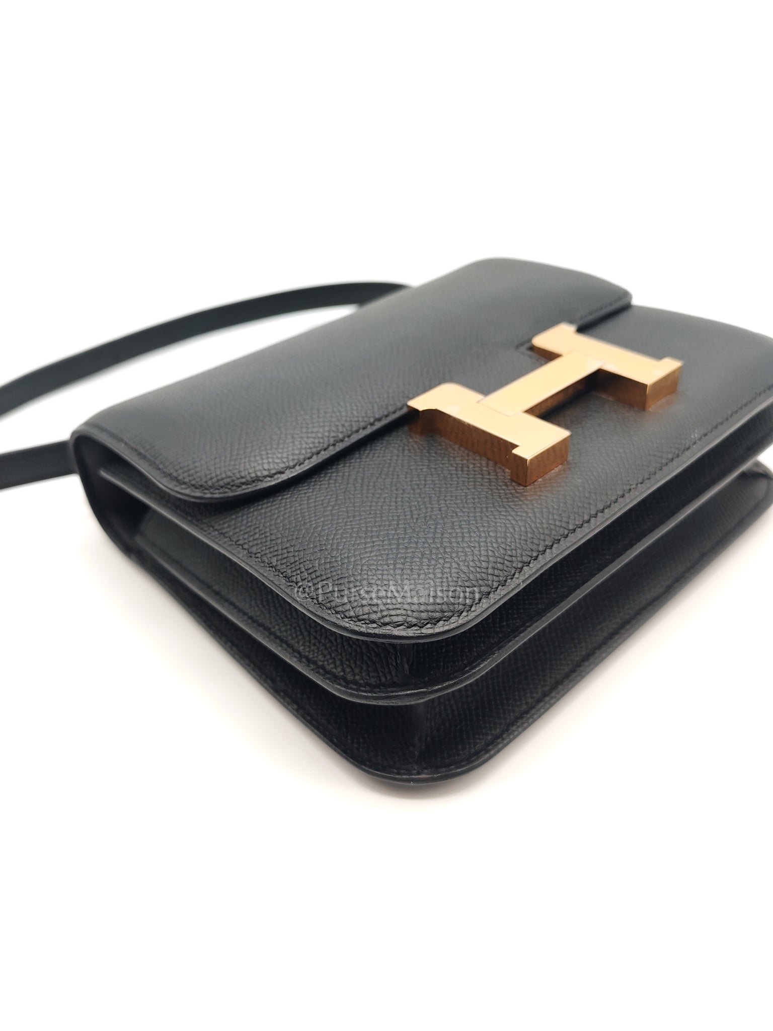 Constance 18 Black/Noir Epsom Leather in Brushed Gold Hardware Stamp B(2023) | Purse Maison Luxury Bags Shop