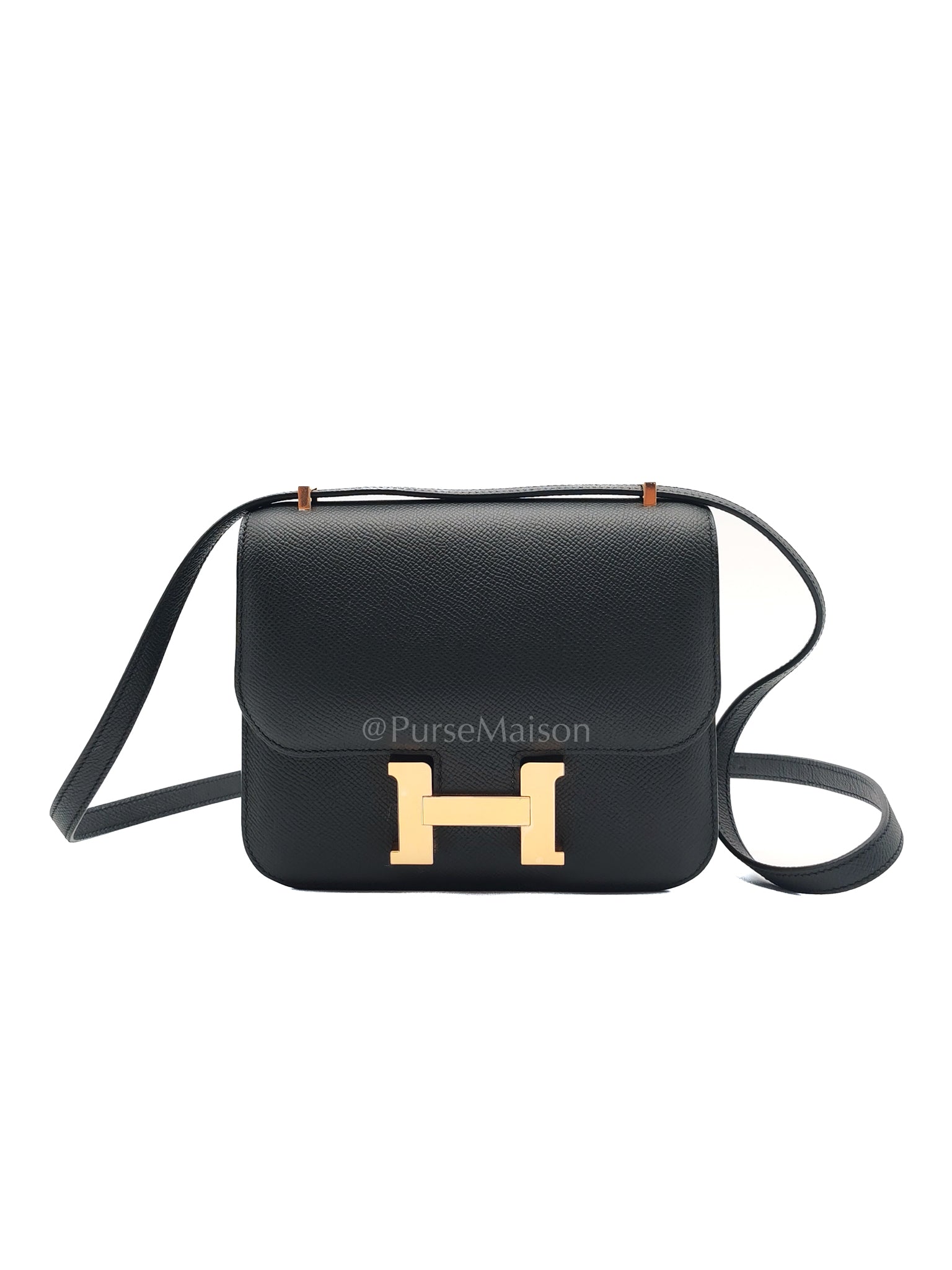 Constance 18 Black/Noir Epsom Leather in Brushed Gold Hardware Stamp B(2023) | Purse Maison Luxury Bags Shop