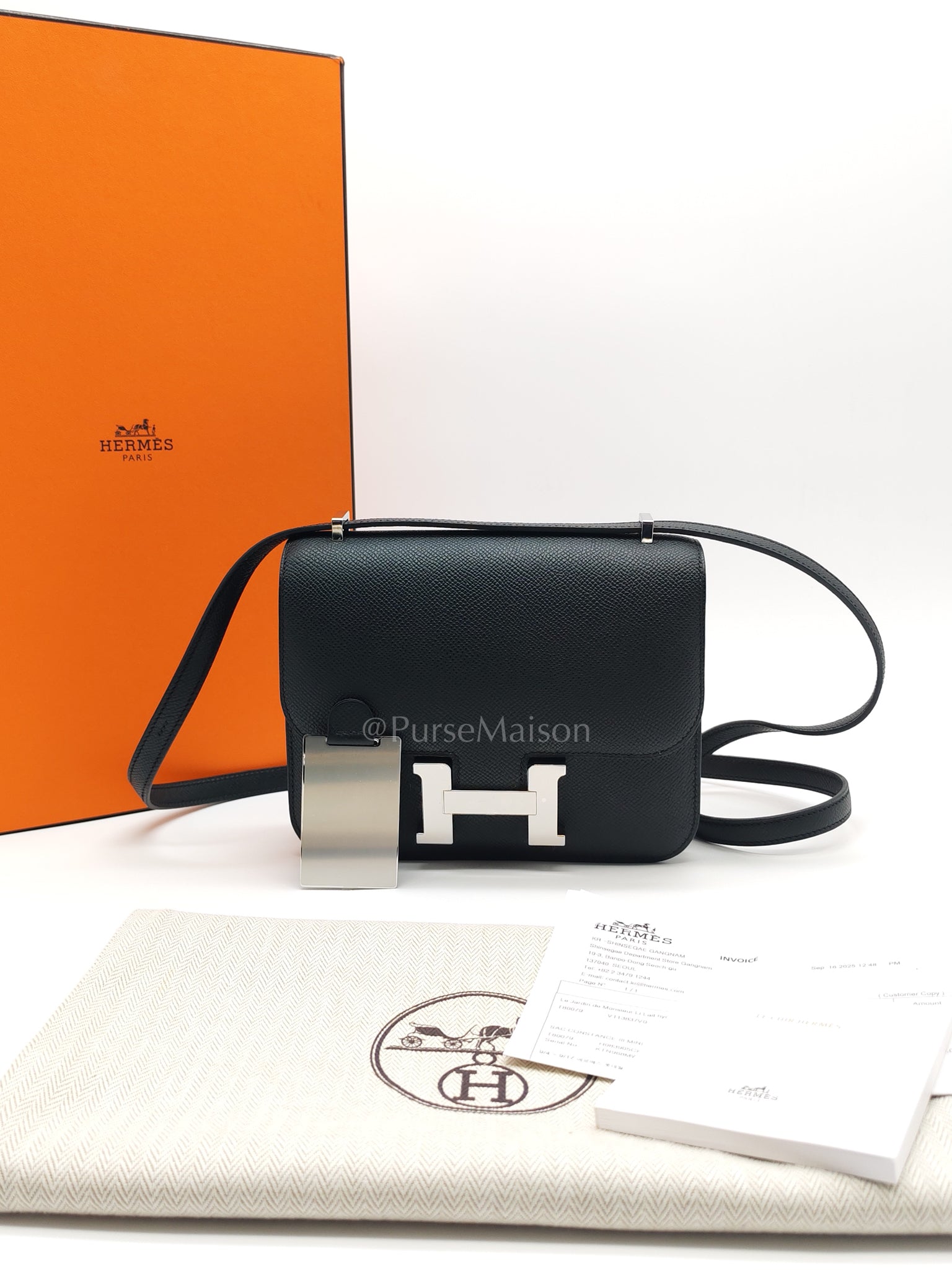 Constance 18 Black/Noir Epsom Leather in Palladium Hardware Stamp K(2025) | Purse Maison Luxury Bags Shop