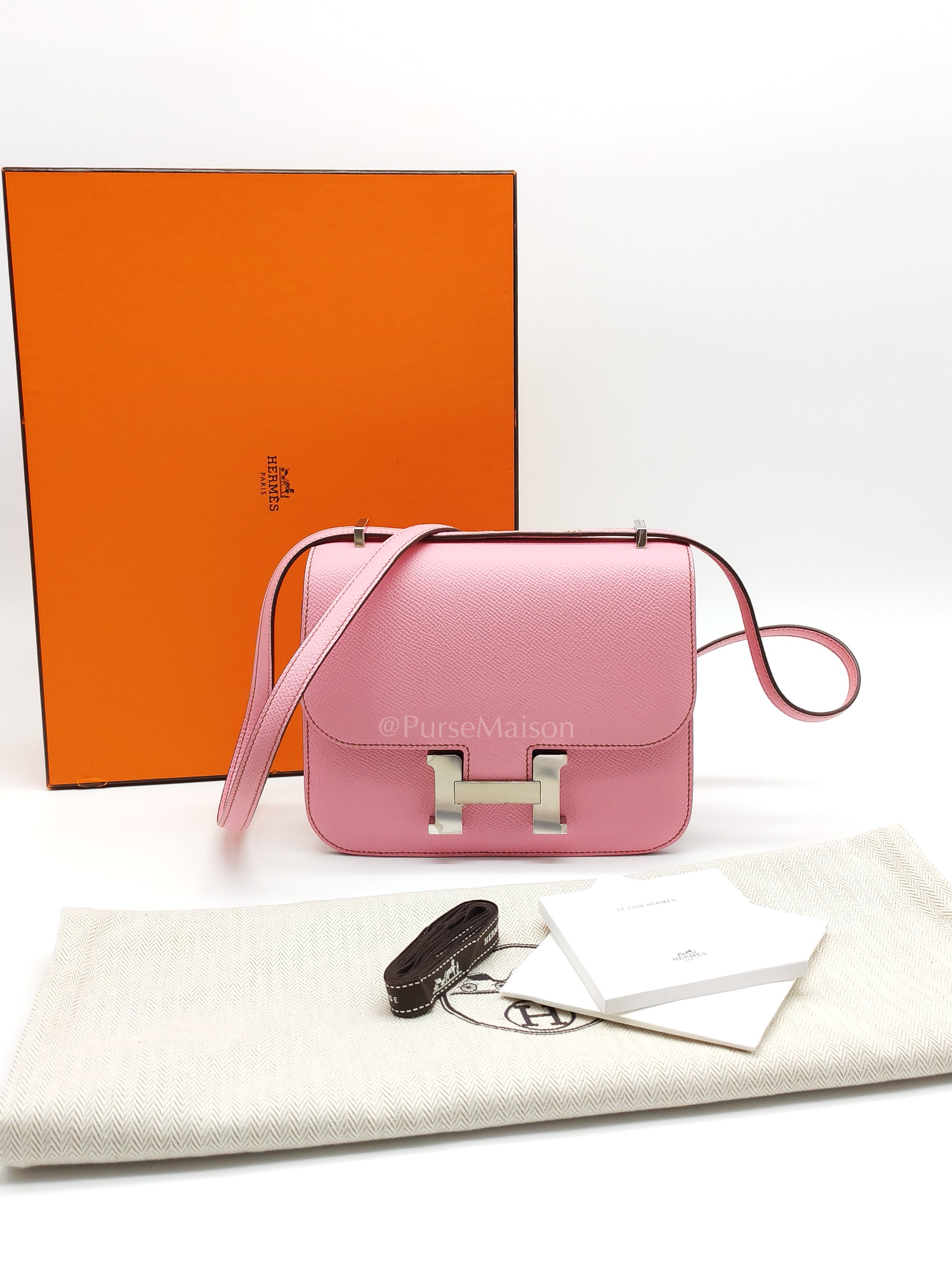 Constance 18 Bubble Gum Pink Epsom Leather in Palladium Hardware Stamp Z(2021) | Purse Maison Luxury Bags Shop