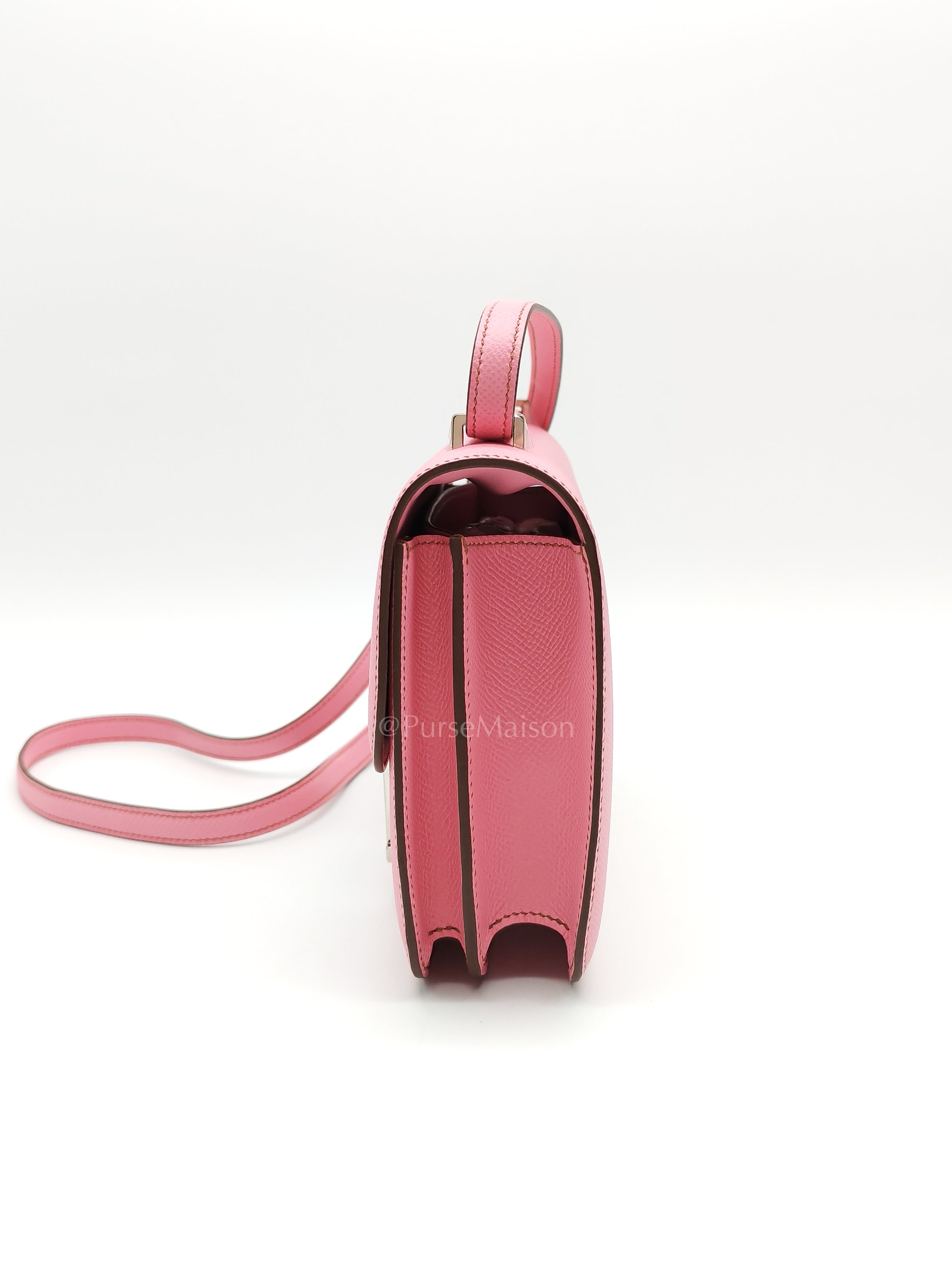 Constance 18 Bubble Gum Pink Epsom Leather in Palladium Hardware Stamp Z(2021) | Purse Maison Luxury Bags Shop